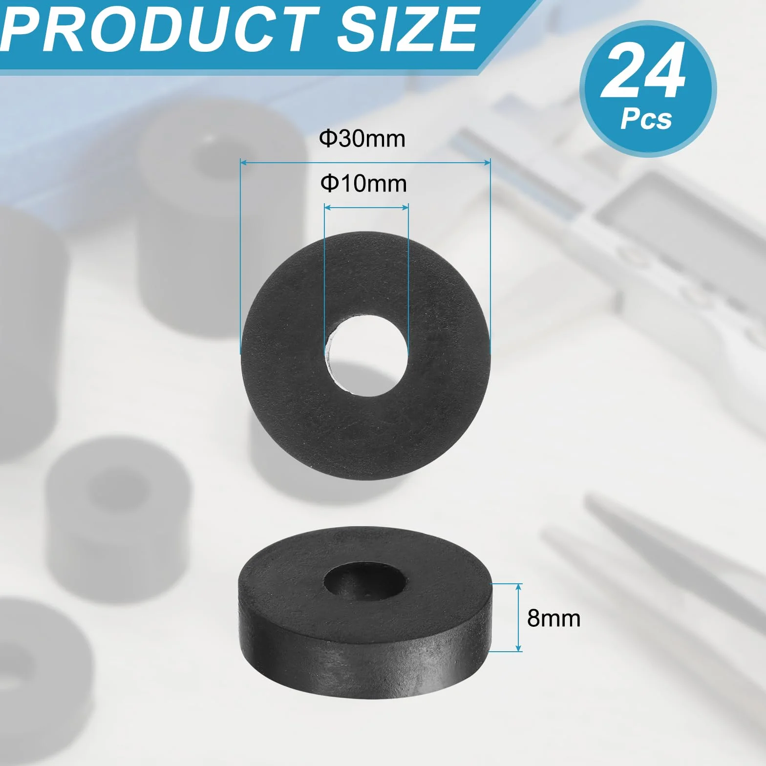 QUARKZMAN 24 szt. gumowe podkładki dystansowe 30 mm x 10 mm x 8 mm czarne okrągłe tuleje dystansowe