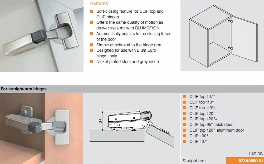 Blum 973A0500 klips do Blumosu z miękkim zamknięciem amortyzator do zawiasów 2 sztuki