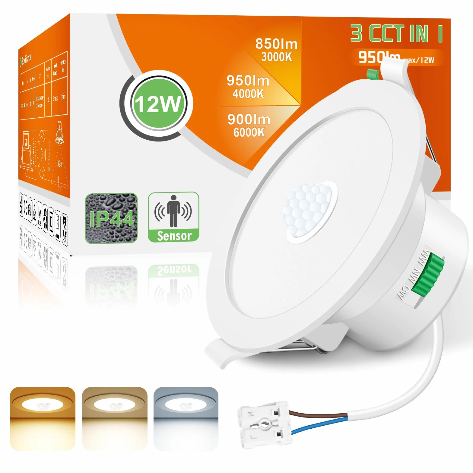 ALUSSO Reflektor LED do zabudowy 12W 950lm IP44 3CCT 3000-6500K otwór 90-100mm