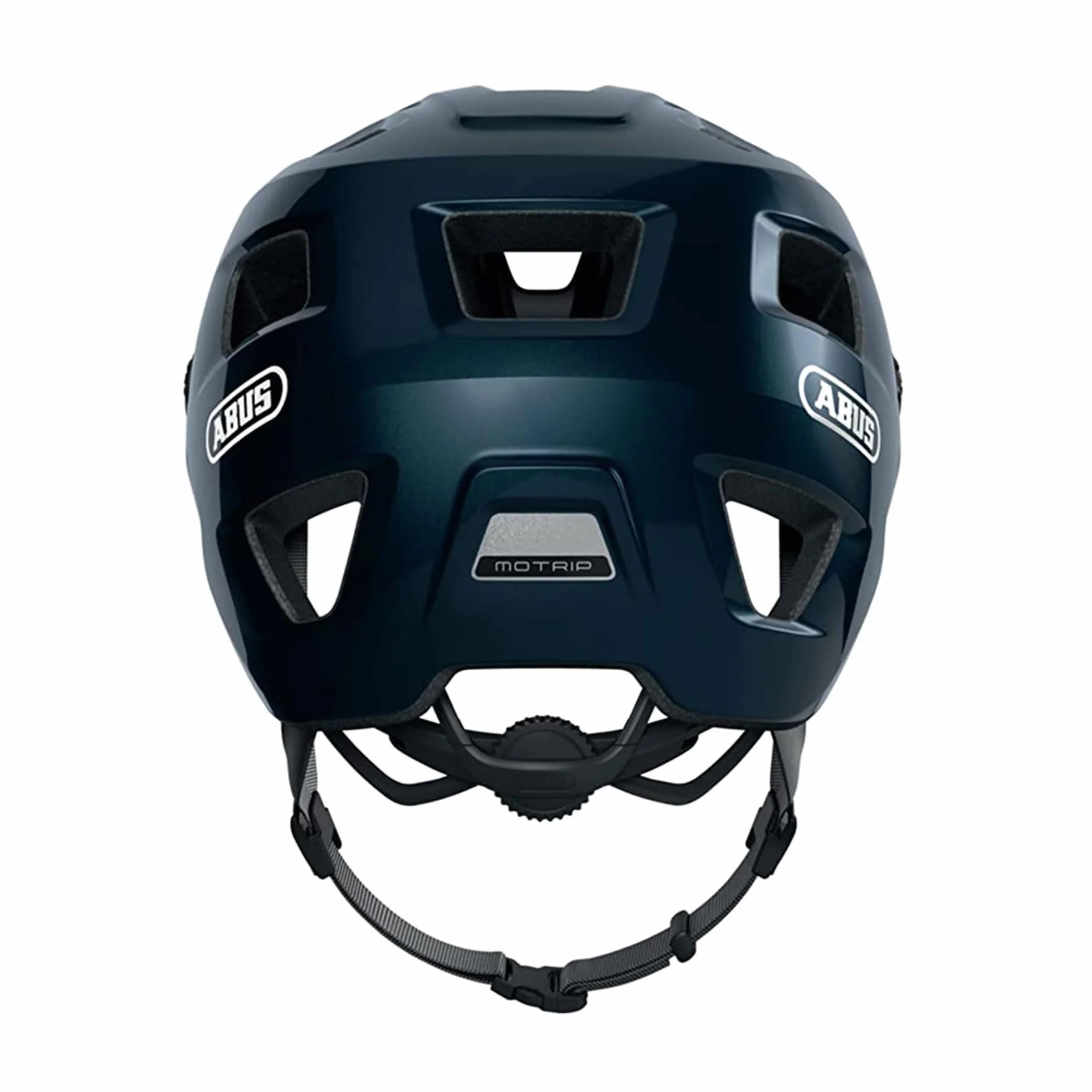 ABUS Kask MTB MoTrip – wytrzymały kask rowerowy z daszkiem o regulowanej wysokości dla rowerzystów górskich – indywidualne dopasowanie – unisex – niebieski błyszczący, rozmiar L