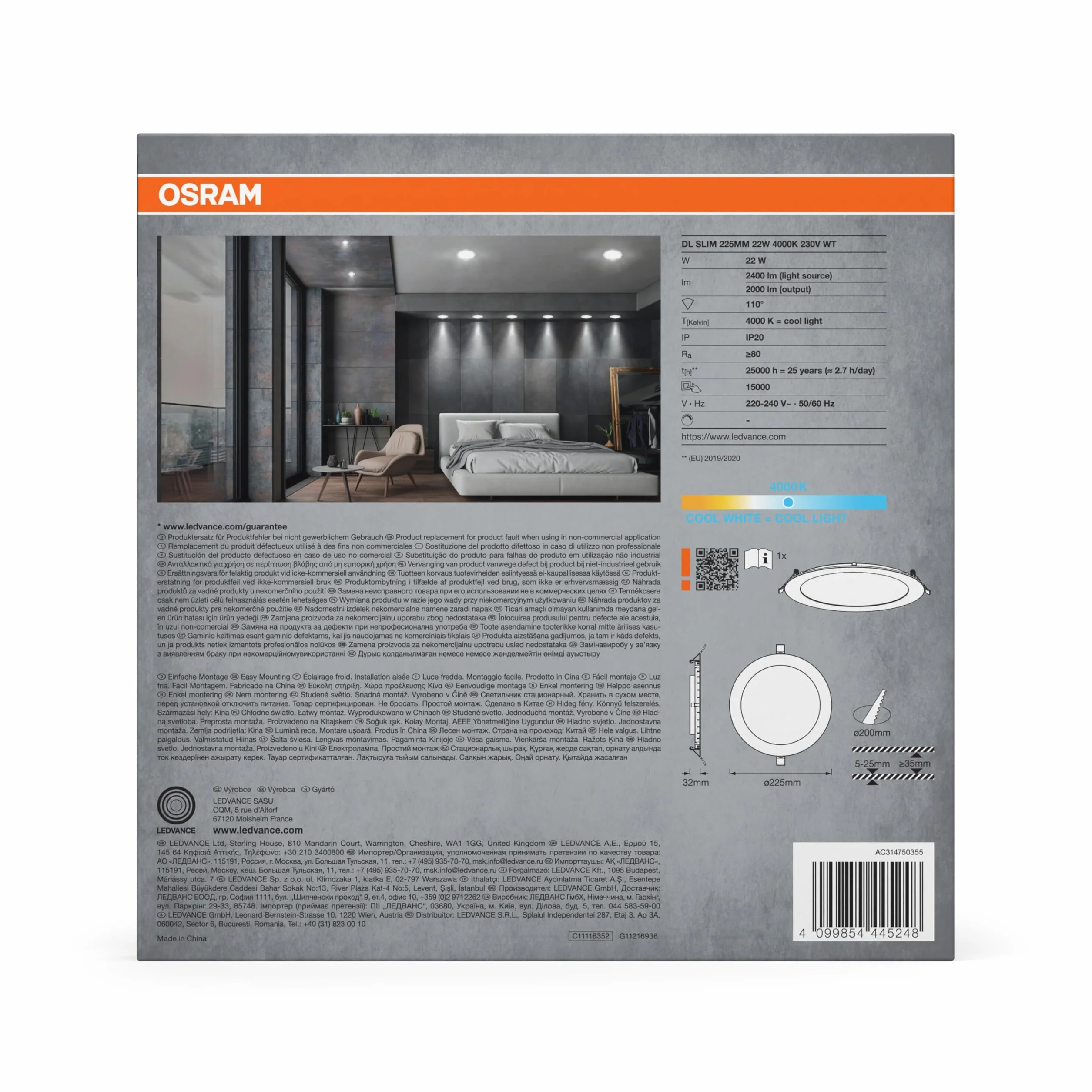 OSRAM Downlight Slim 225mm LED wpuszczana 22W 4000K 2000lm IP20