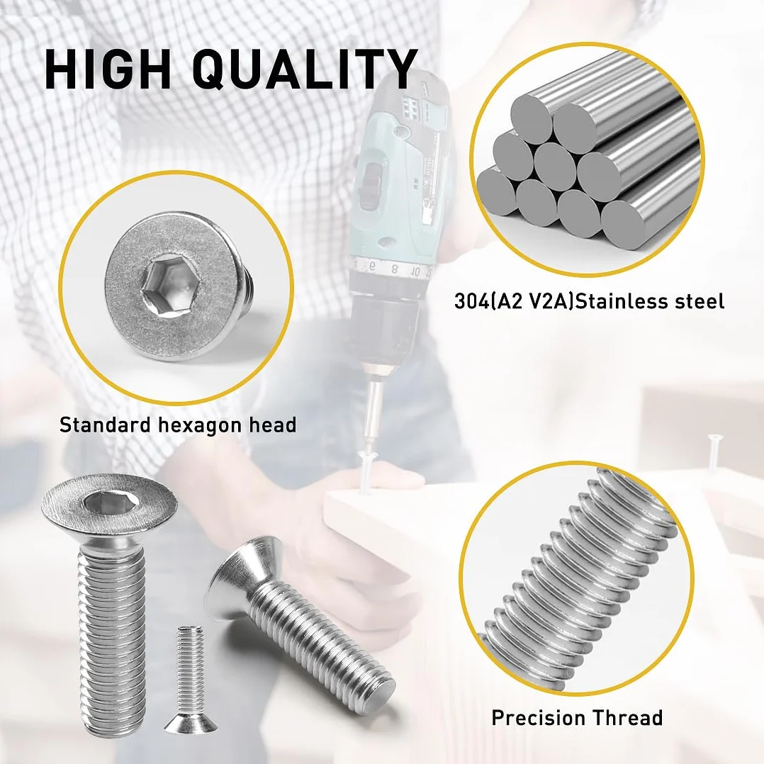 Śruby z łbem wpuszczanym ze stali nierdzewnej M4x40mm, 20 sztuk śrub ze stali nierdzewnej 304 Śruby z łbem wpuszczanym Din 7991 A2 V2A z kluczem sześciokątnym wewnętrznym, śruba z łbem