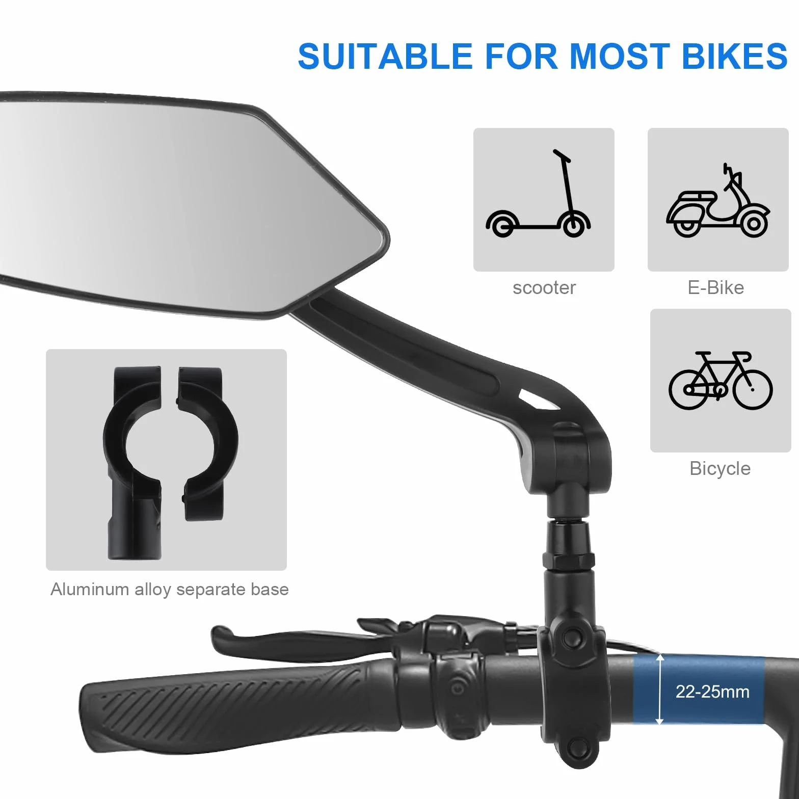 Lustro rowerowe, lewe lusterko rowerowe, szerokokątne lusterko rowerowe HD, regulowany kąt widzenia 360°, łatwy montaż, pasuje do kierownicy 22-25 mm, rozmiar lustra 14,5 x 5,5 cm