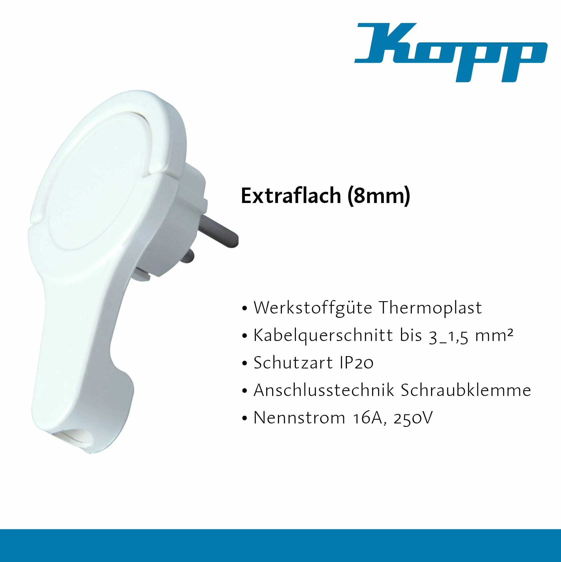 Kopp Wtyczka kątowa z uziemieniem 250 V 16 A IP20 płaska do kabli 3 x 1,5 mm²