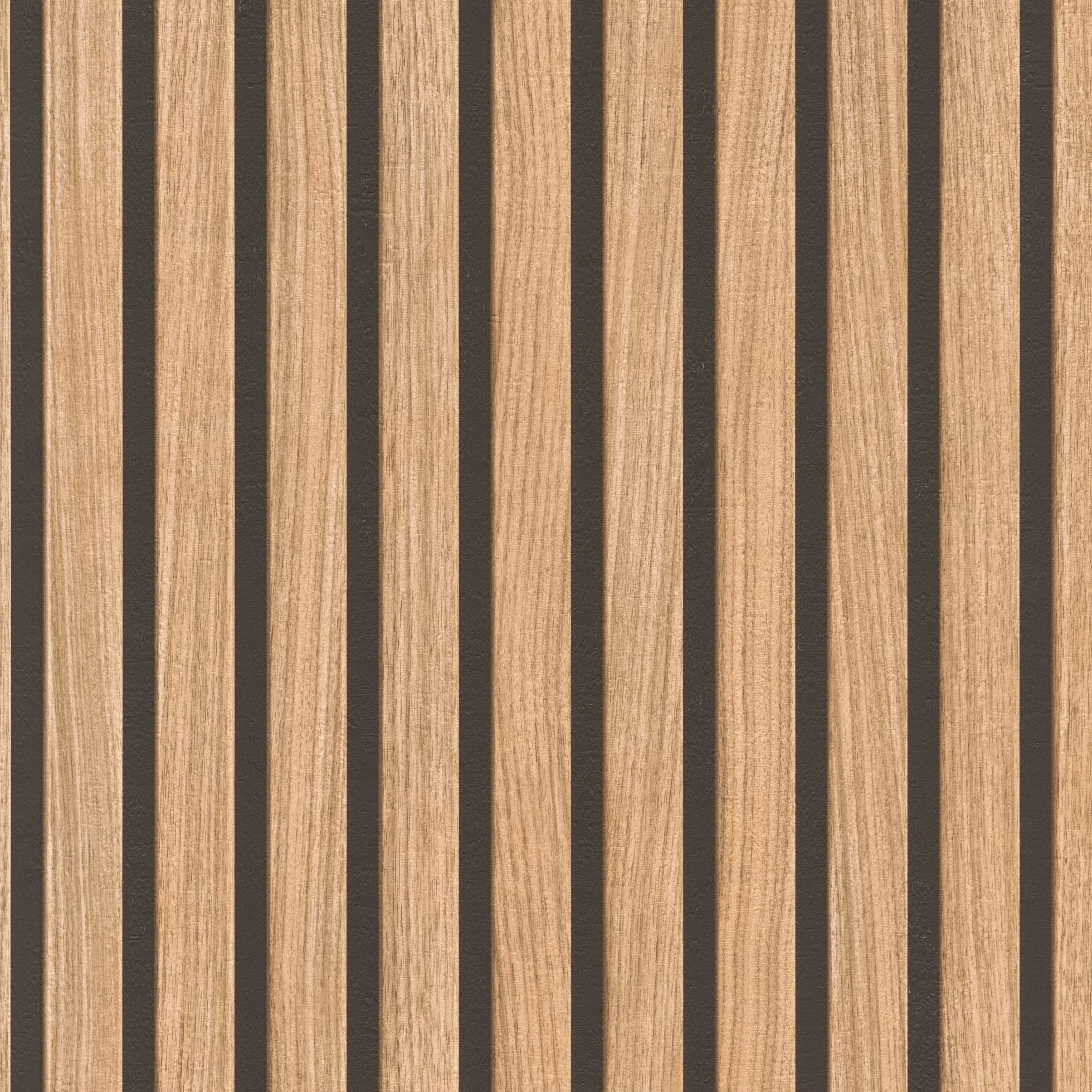 Tapeta 278408 - brązowa tapeta papierowa o wyglądzie drewna, panele 3D w nowoczesnym stylu Skandi, ściana lamelowa - 10,05 m x 0,53 m (dł. x szer.)