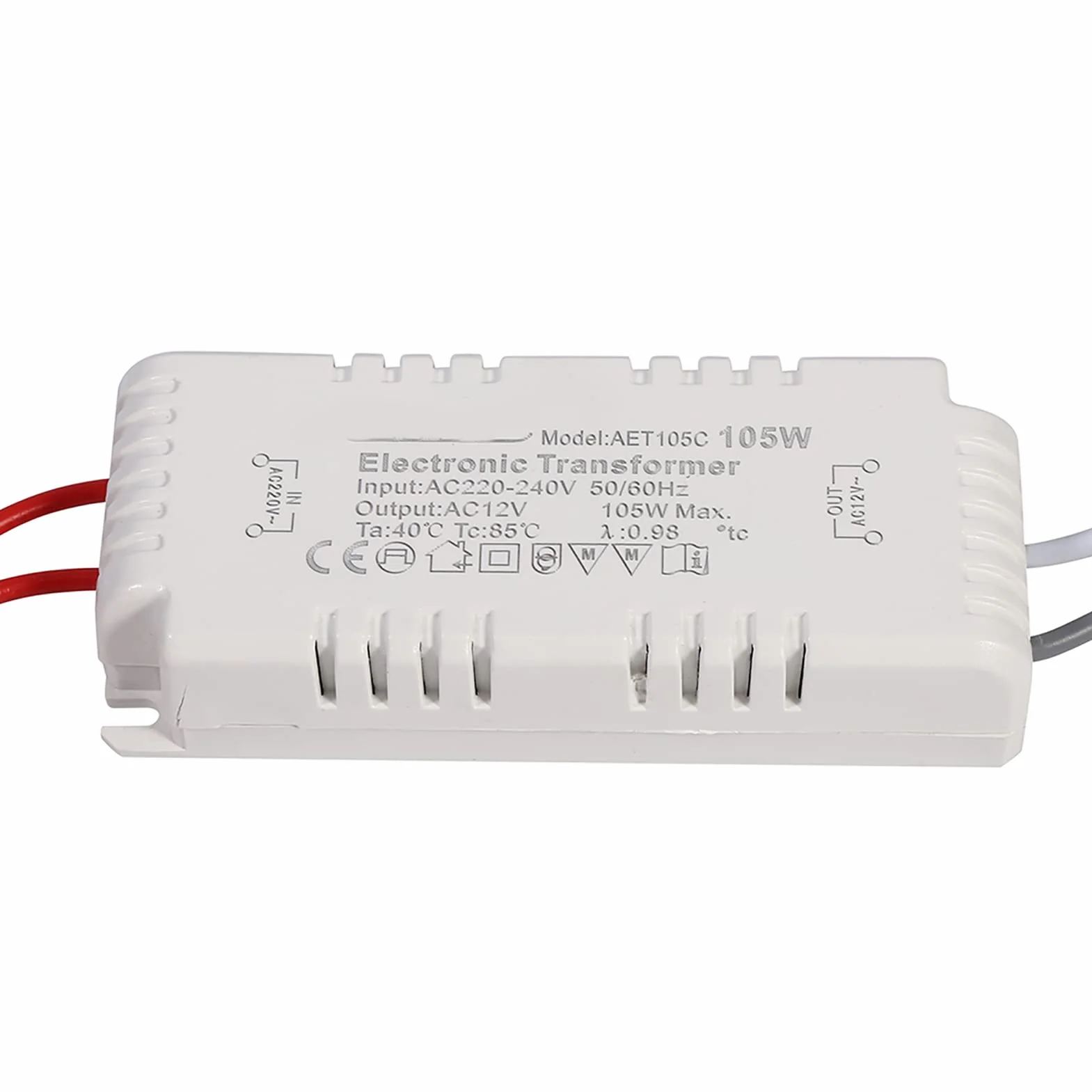 Halogenowa 12 V Sterownik żarówki Zasilacz Transformator Elektroniczny Plastikowa Obudowa Maks. 105 W z Napięciem Wejściowym AC 220–240 V dla Lamp Kwarcowych 12 V