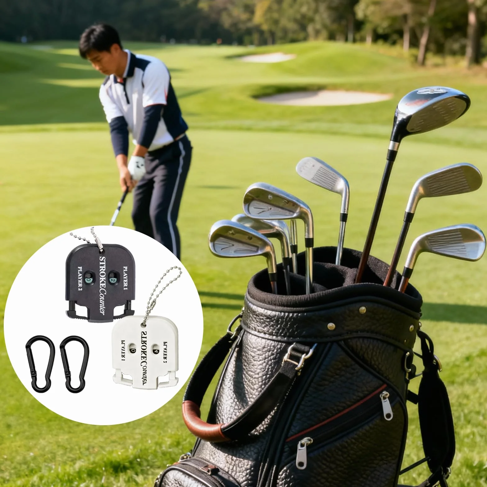 Licznik wyników golfa 2 sztuki, licznik wyników golfa, licznik wyników golfa miniker, czarno-biały, z łańcuszkiem na klucze, dla bramkarza golfowego