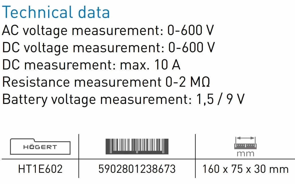 Högert Technik - Wielofunkcyjny cyfrowy miernik I multimetr do 600 V/10 A I ekran LCD I gumowa powłoka I ergonomiczny i kompaktowy I łącznie z kablem pomiarowym I HT1E602