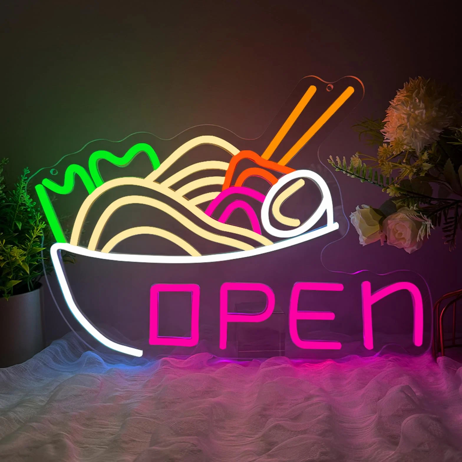 Neonowy znak miska ramen z makaronem LED podświetlany na ścianę USB do kuchni japońska restauracja