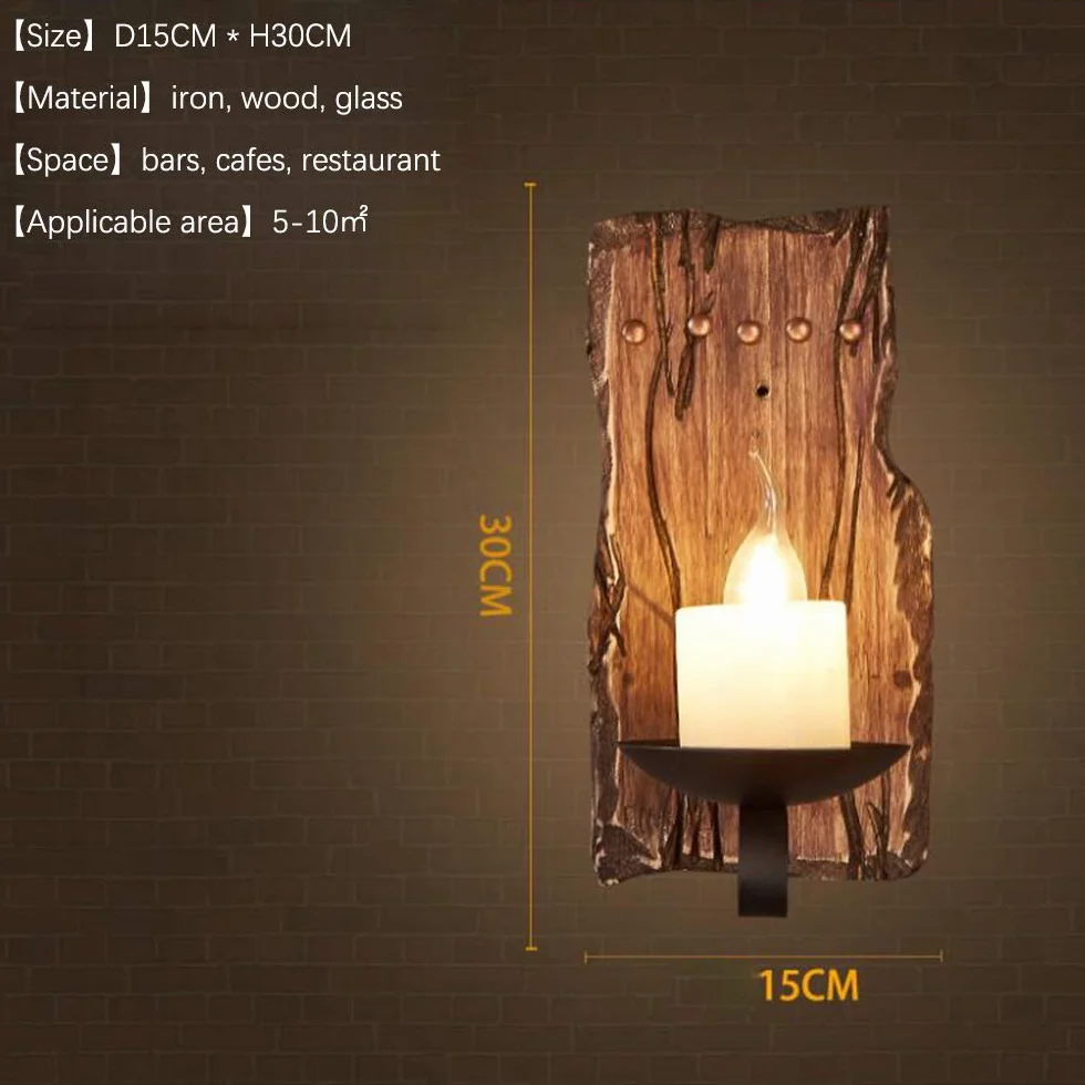 Retro drewniana lampa ścienna kinkiet E27 antyczna przemysłowa rustykalny klosz szklany Vintage Loft Deco salon restauracja Bar korytarz