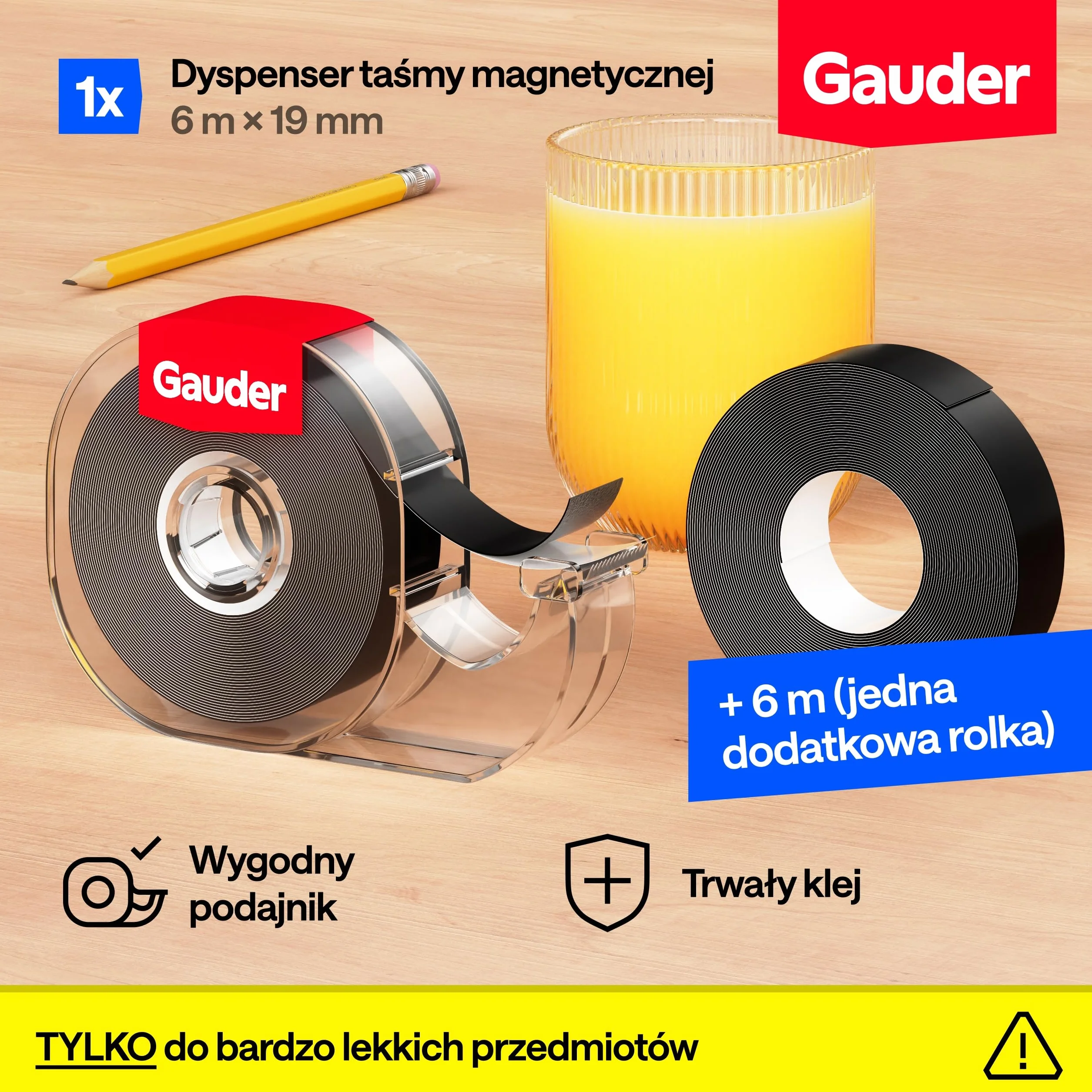 GAUDER Taśma Magnetyczna z Dyspenserem 6m x 19mm