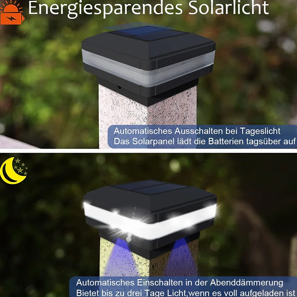 Solarne oświetlenie ogrodzenia, zaślepki słupków do wielu rozmiarów, 7 x 7,8 x 8,9 x 9, 10 x 10, standardowe słupki 6000 K, IP65, wodoszczelne zaślepki na słupki drewniane, zaślepki słupków