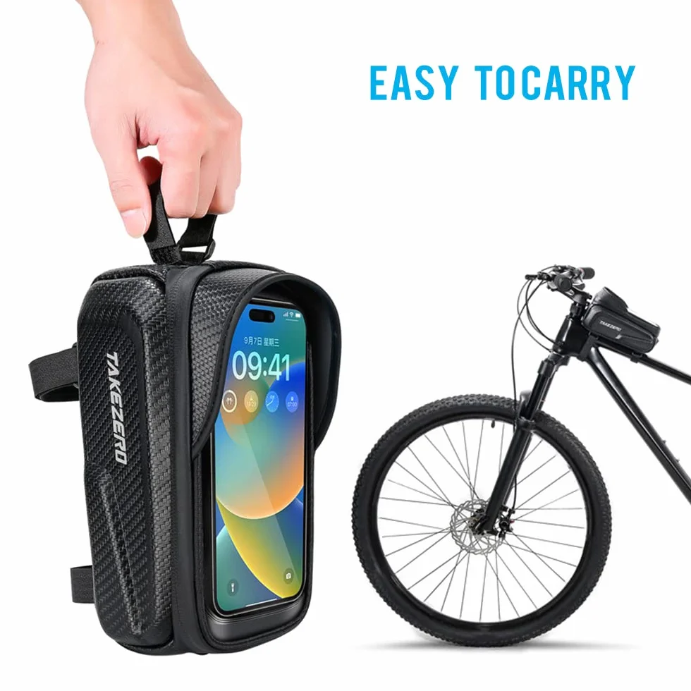Torba na ramę rowerową, wodoszczelna torba na kierownicę rowerową, do rowerów wyścigowych, rowerów elektrycznych, pomieści smartfony do 6,8″ (czarna)