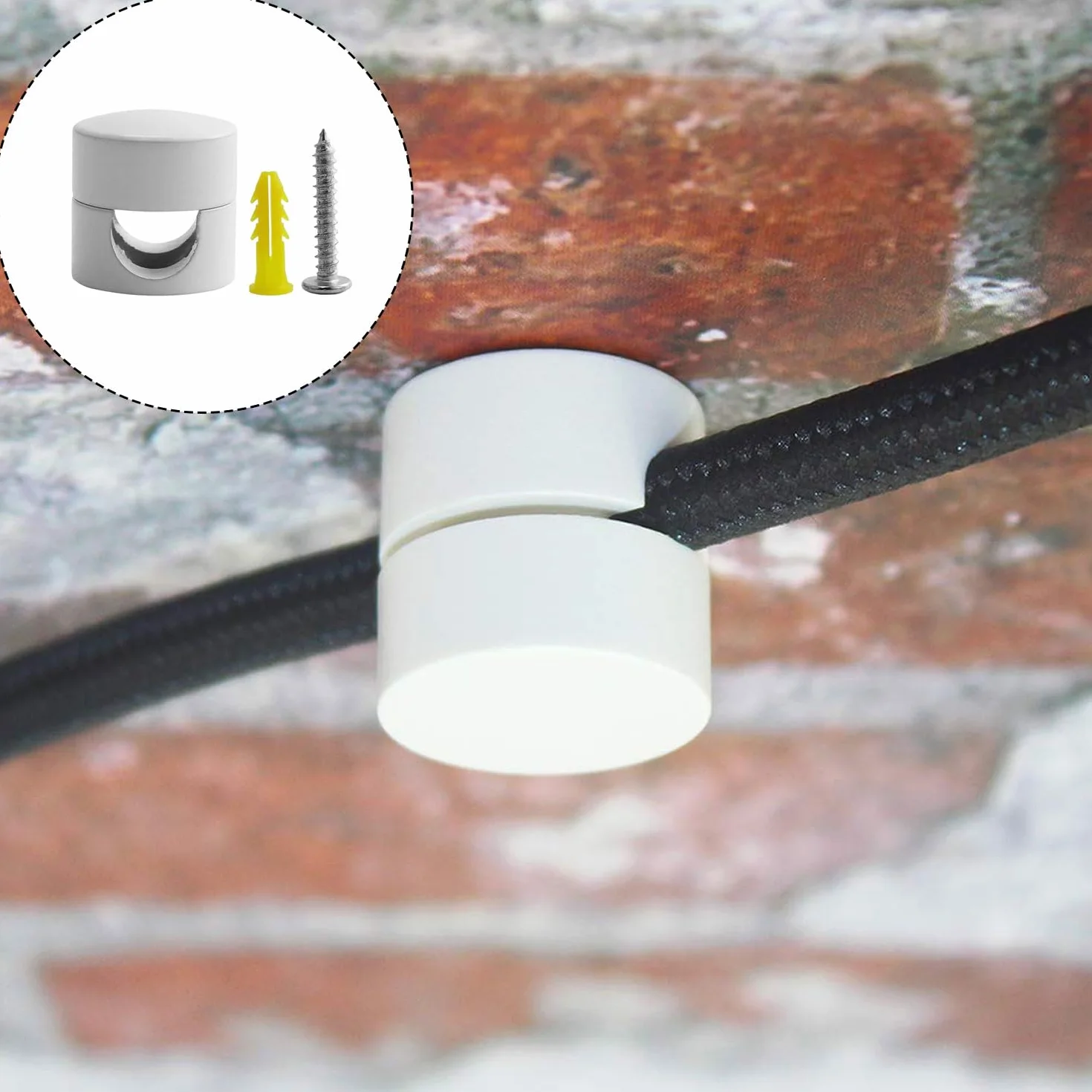3 szt. białych aluminiowych szpilek do montażu ściennego i sufitowego, dwuczęściowy zacisk kablowy z mocowaniem powierzchniowym do kabli elektrycznych, w zestawie śruby i kołki do mocowania