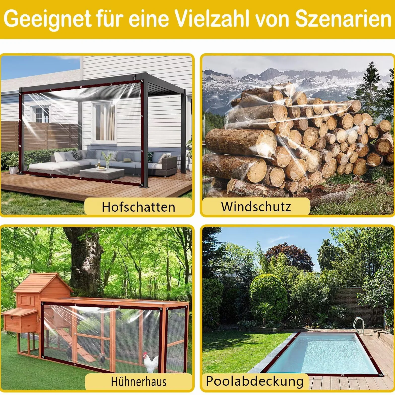Przezroczysta plandeka wodoszczelna z oczkami 2 x 3 m na zewnątrz