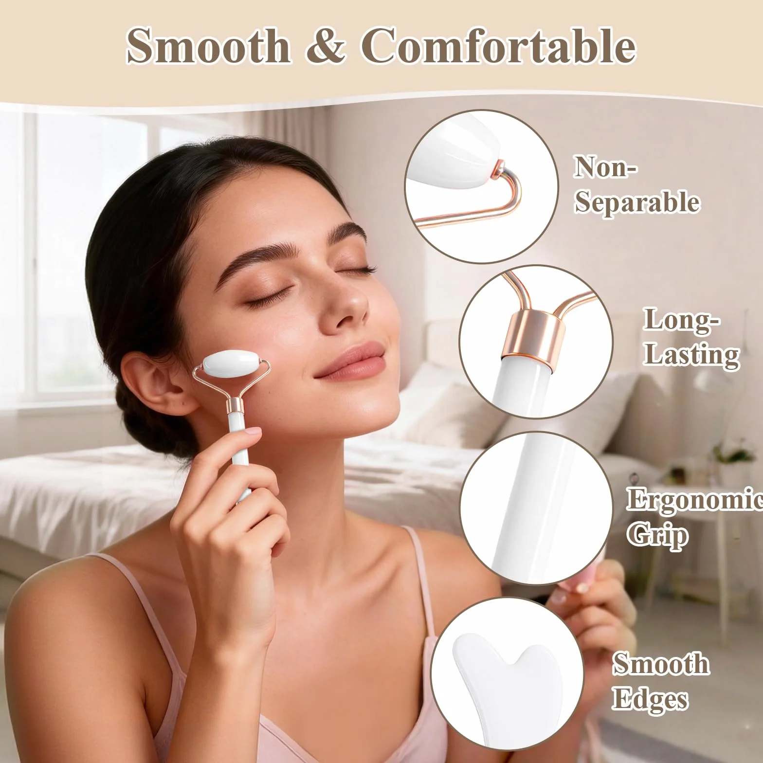 flintronic Zestaw 7 w 1 Gua Sha do twarzy, Gua Sha i wałek do twarzy, wałek do masażu twarzy przeciwzmarszczkowy, łagodzi skórę i eliminuje obrzęk oczu
