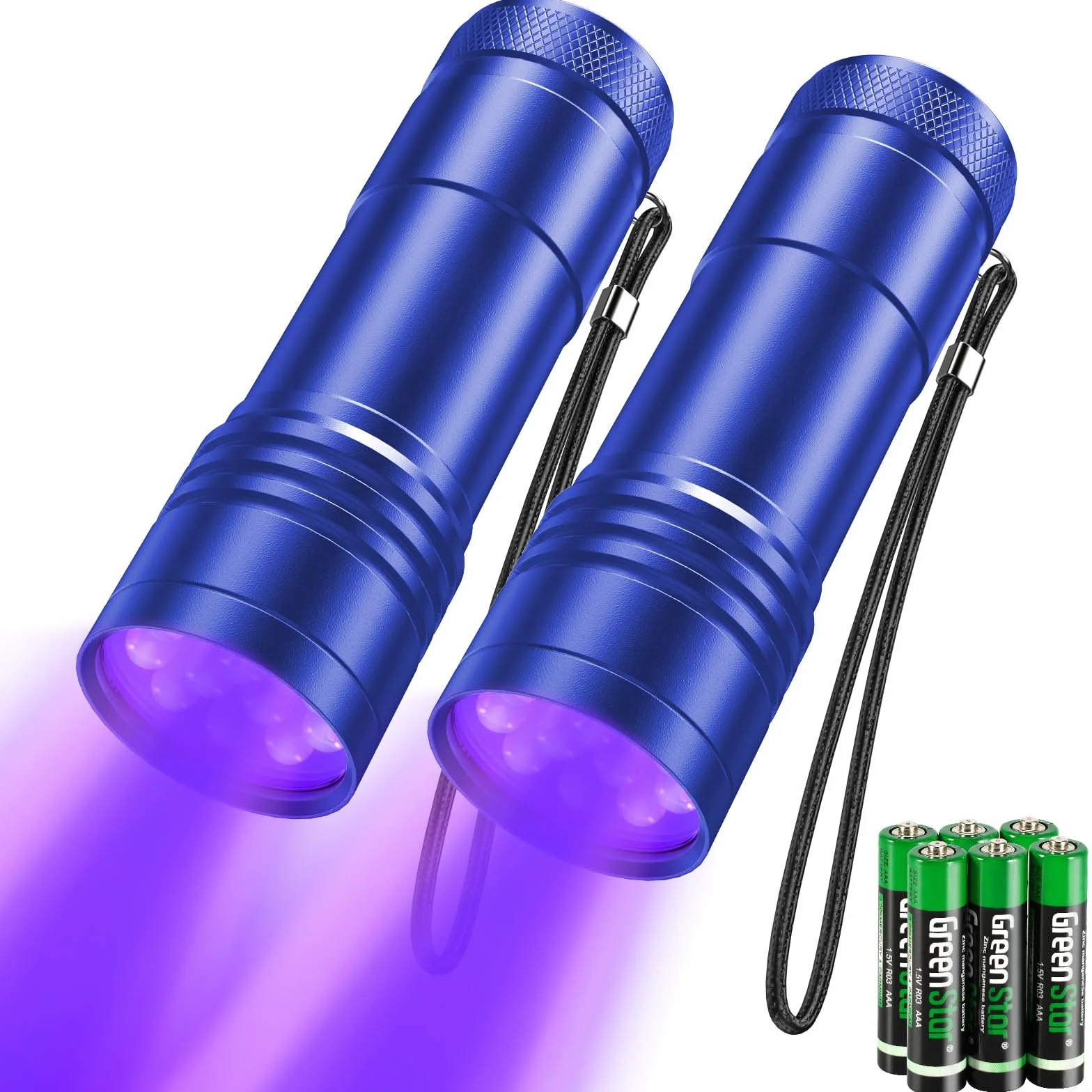 kizplays Latarka UV, 2 sztuki, mini latarka UV z 12 diodami LED, światło ultrafioletowe 395 nm do geocachingu, detektorów moczu zwierząt domowych, detektor moczu zwierząt domowych itd. (niebieska)