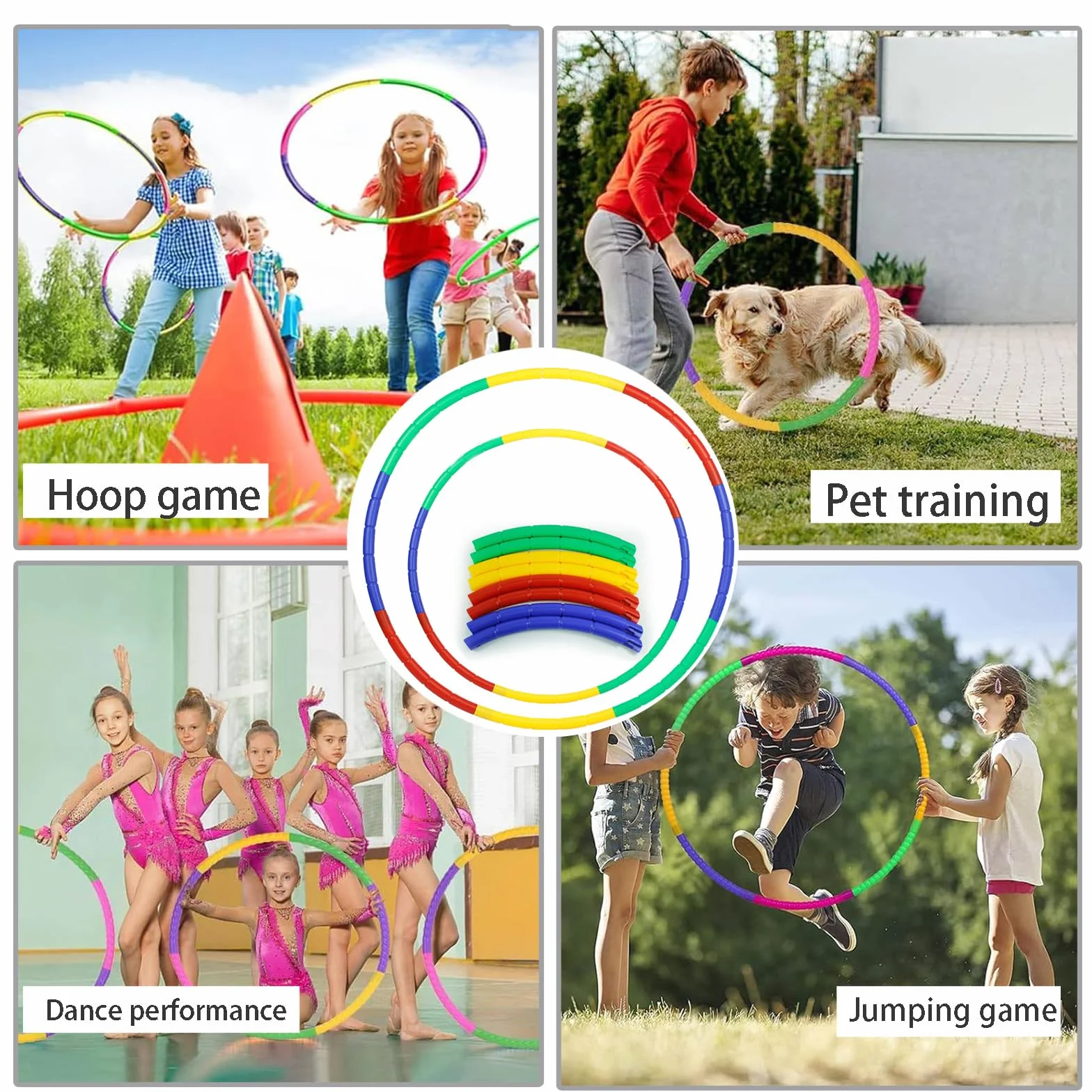 Obręcz hula hop dla dzieci, 2 szt. regulowanych, zdejmowanych obręczy, pierścień dla dzieci, do ćwiczeń Hoopa, obręcz fitness, do tańca, gry sportowe, gimnastyka 60 cm + 65 cm