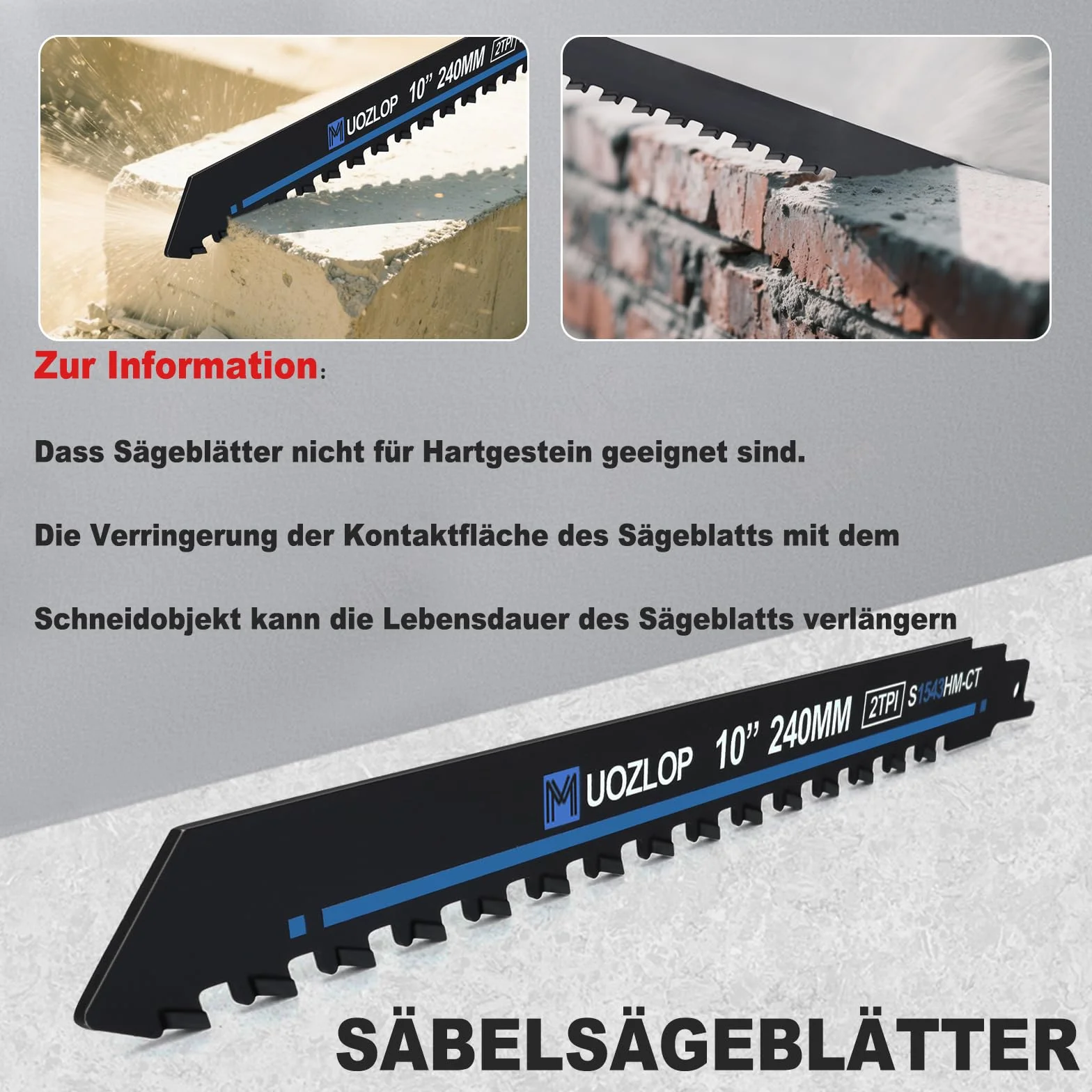 Brzeszczoty do piły szablastej 240 mm 3 sztuki z twardego metalu do cegły betonu