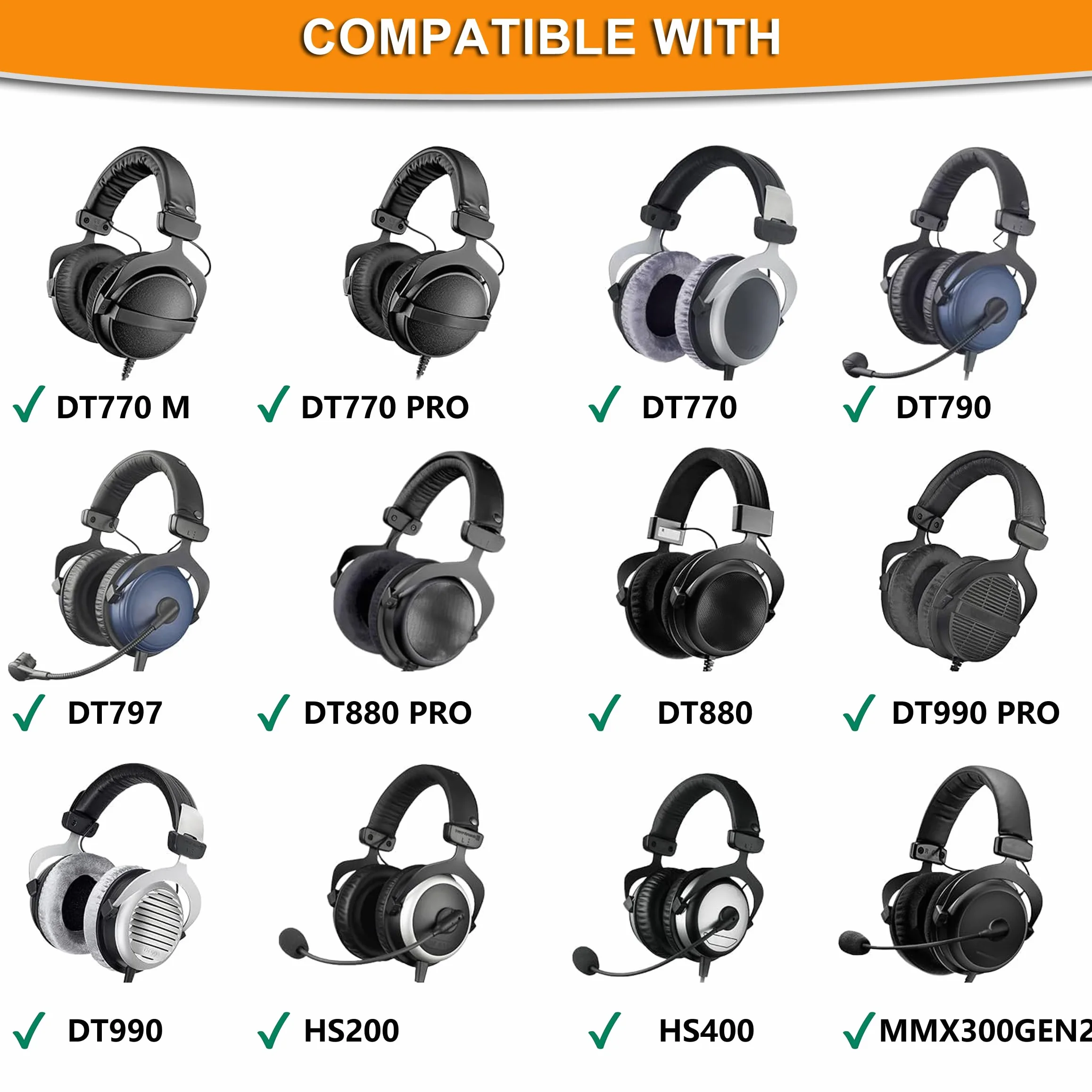 Defean Zestaw poduszek zastępczych 2 w 1 + opaska na głowę kompatybilne ze słuchawkami Beyerdynamic DT770/DT770M/DT770Pro/DT770 Pro HT/DT790/DT797/DT880/DT880 Pro/DT880 Pro czarny