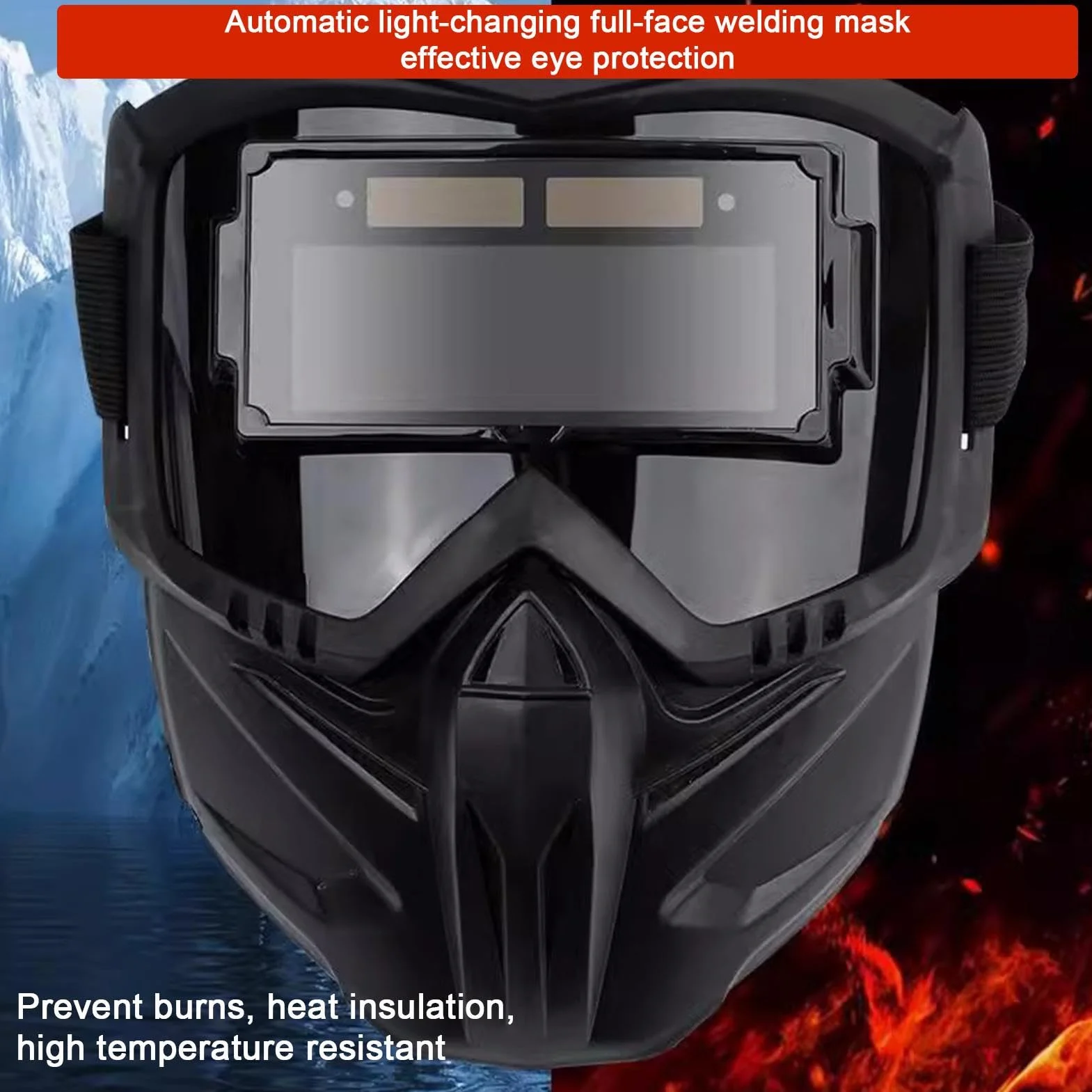 Kask spawalniczy z automatycznym przyciemnianiem, antyodblaskowa, duży widok, oddychająca, termoizolacyjna, pełna osłona twarzy