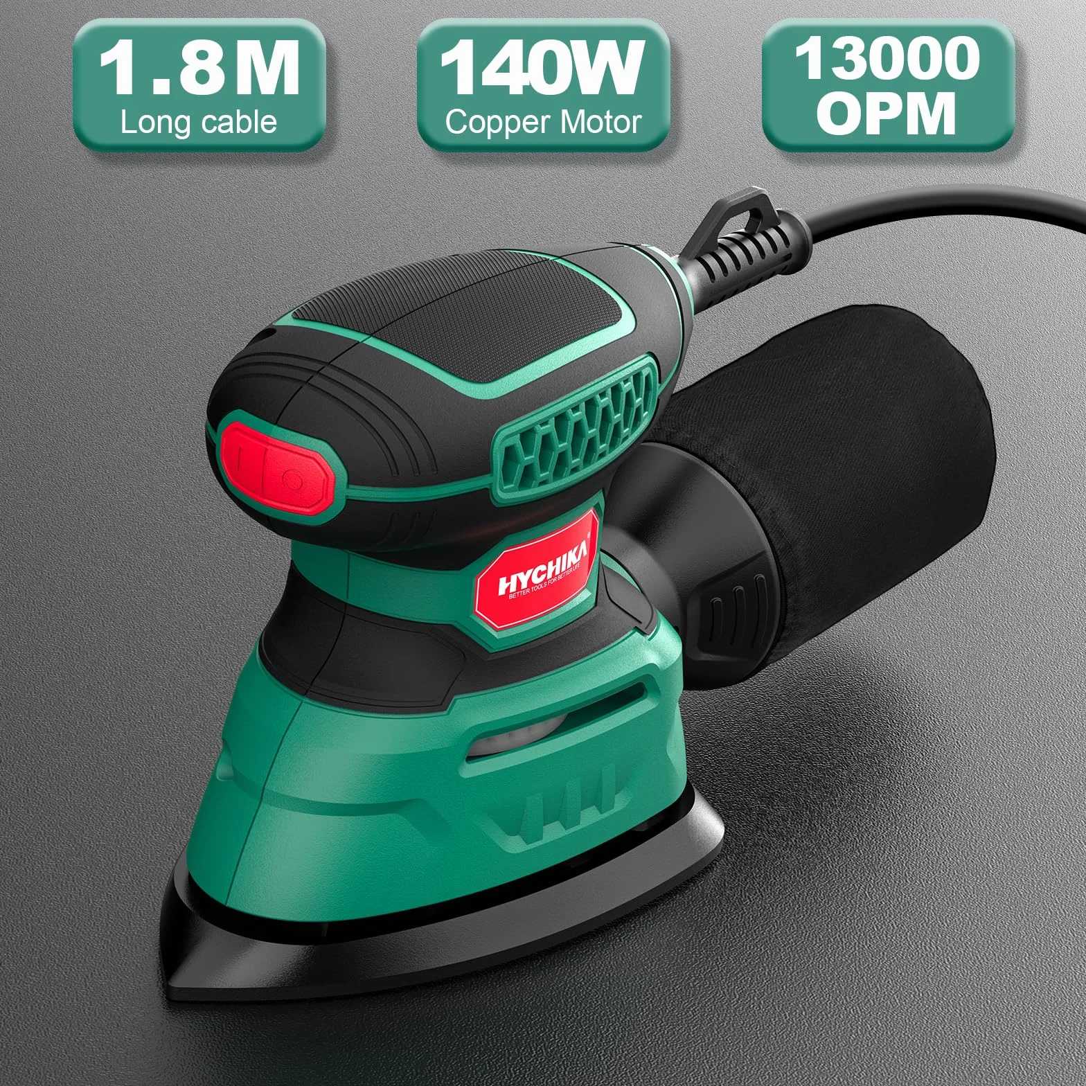 HYCHIKA Szlifierka elektryczna 140W 13000 OPM z 12 arkuszami ściernymi do drewna, rdzy i farby