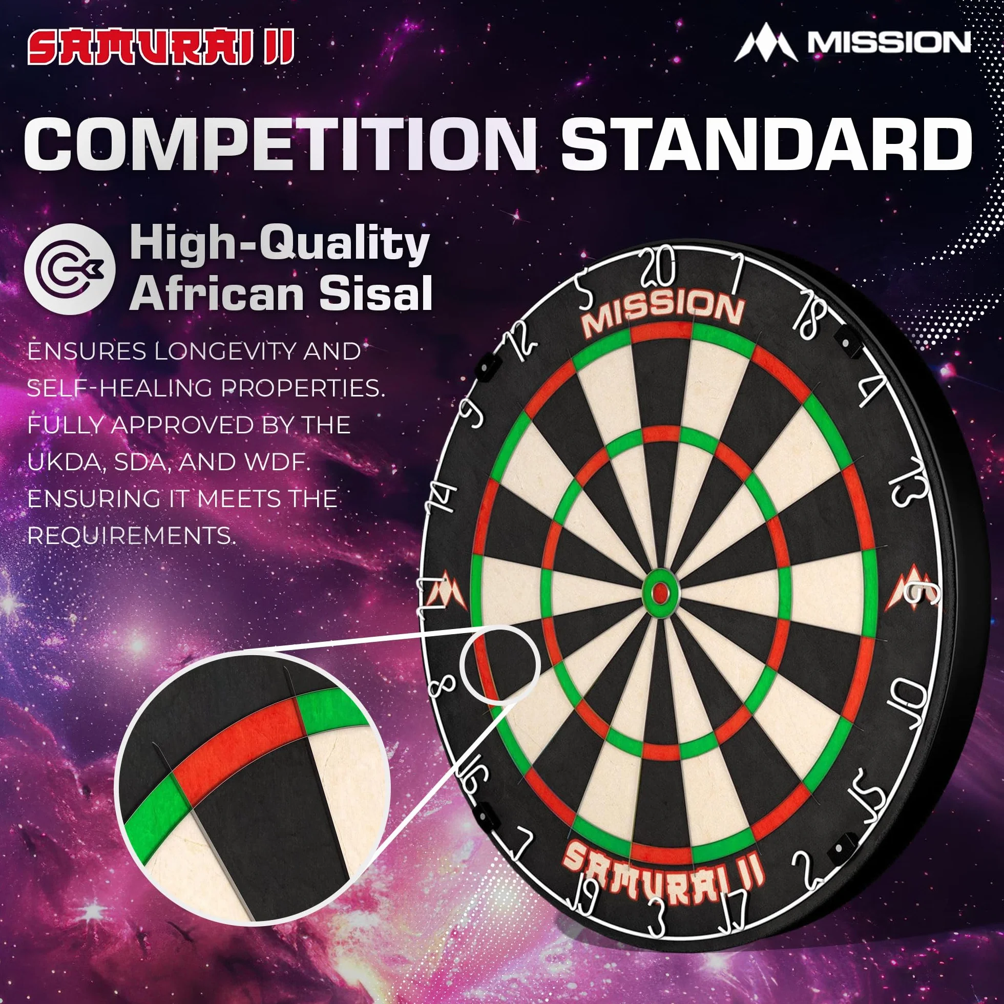 Mission Darts DB023 Samurai II | Profesjonalna tarcza w standardzie zawodowym do rzutek, z ultracienką konstrukcją drucianą i odpornymi na blaknięcie kolorami