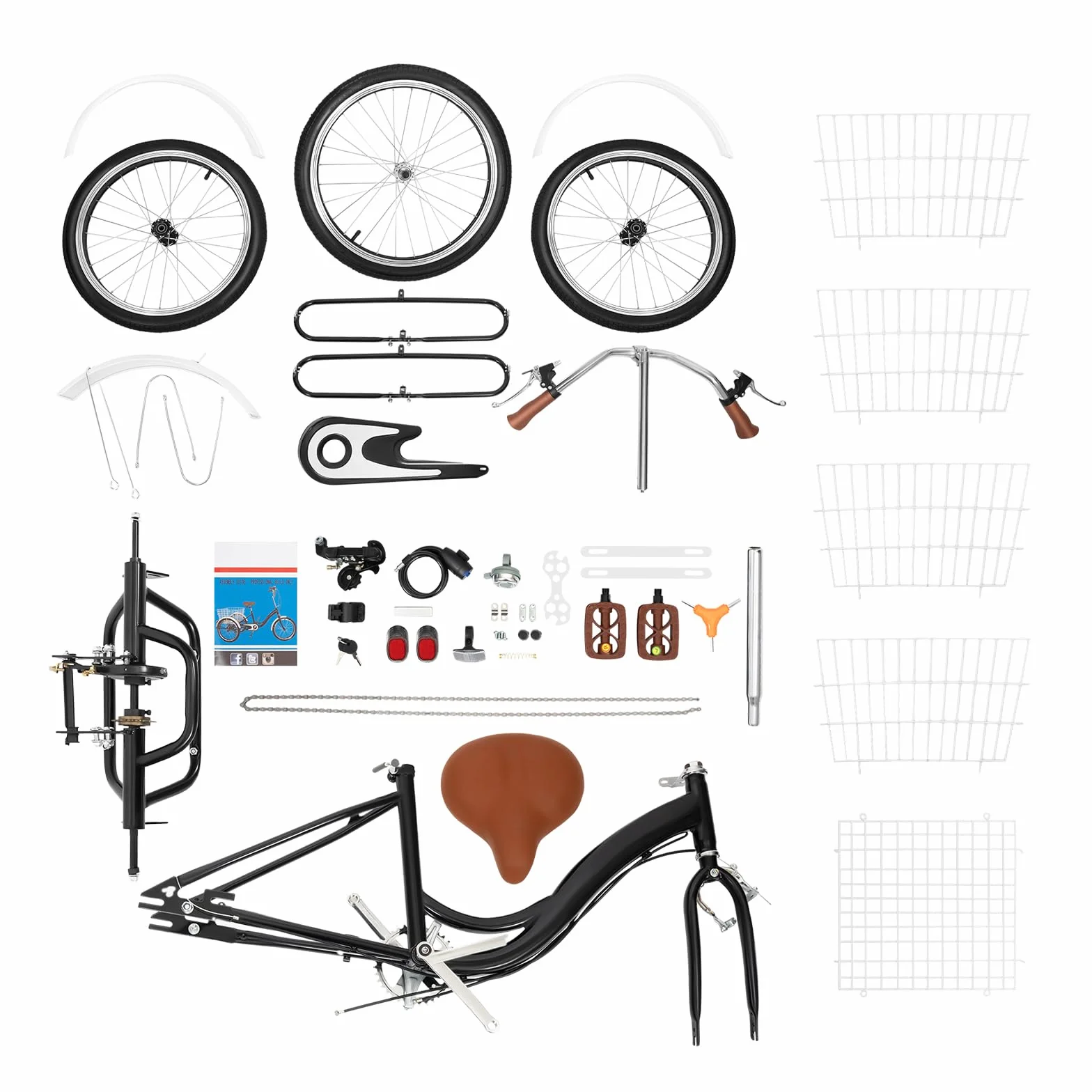 Rower trójkołowy 20", dla dorosłych, seniorów, 3 koła, rower trójkołowy dla dorosłych, z koszem, regulacja wysokości, opony amortyzujące wstrząsy, antypoślizgowy, prezent