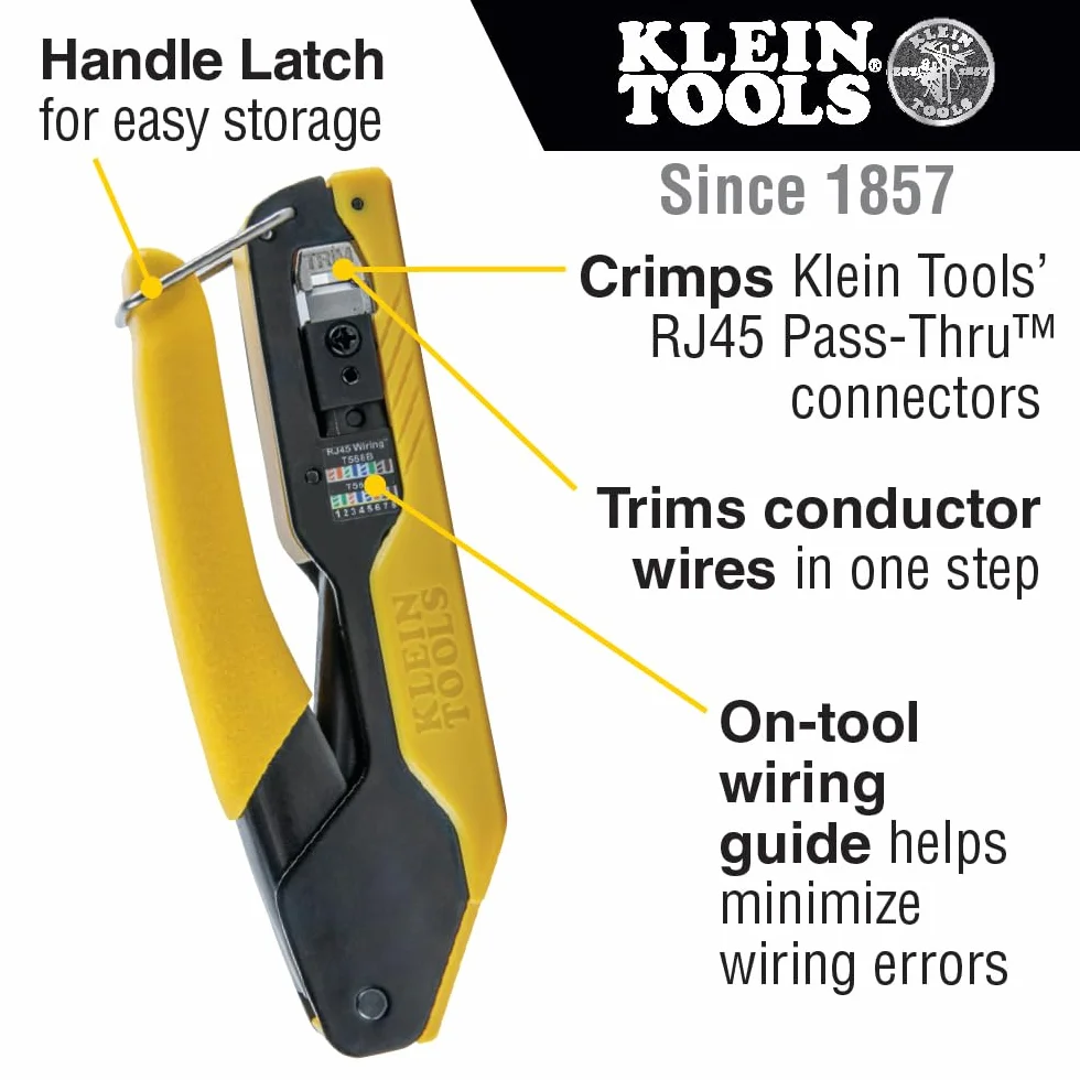 Klein Tools VDV226-005 Kompaktowe narzędzie do zaciskania kabli danych RJ45 Pass-Thru