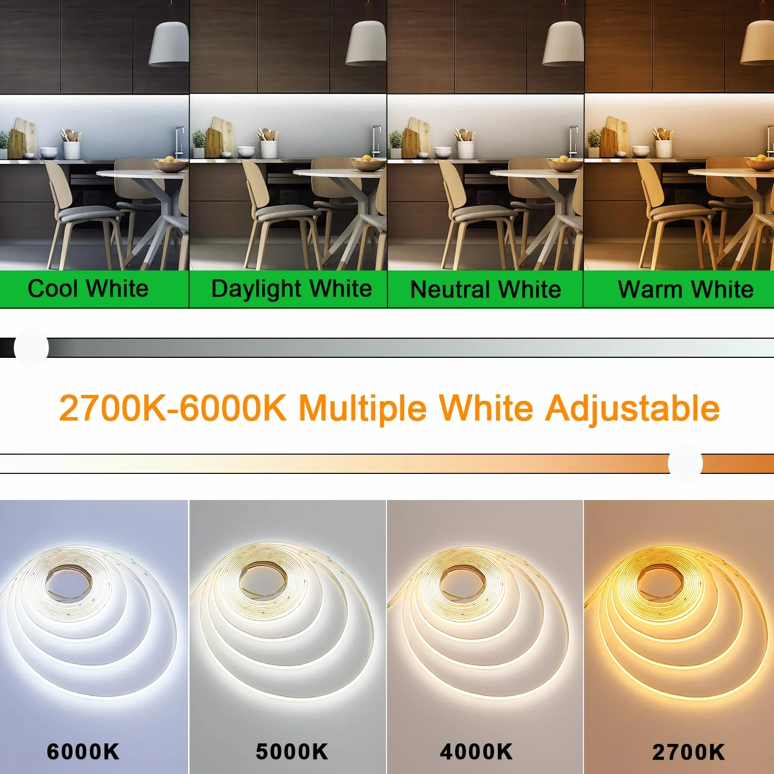 JOYLIT Taśma LED COB CCT IP65 24V 5m 640 LED/m CRI 92+ 10000 lm 2700-6000 K 90 W wodoodporna regulowana samoprzylepna