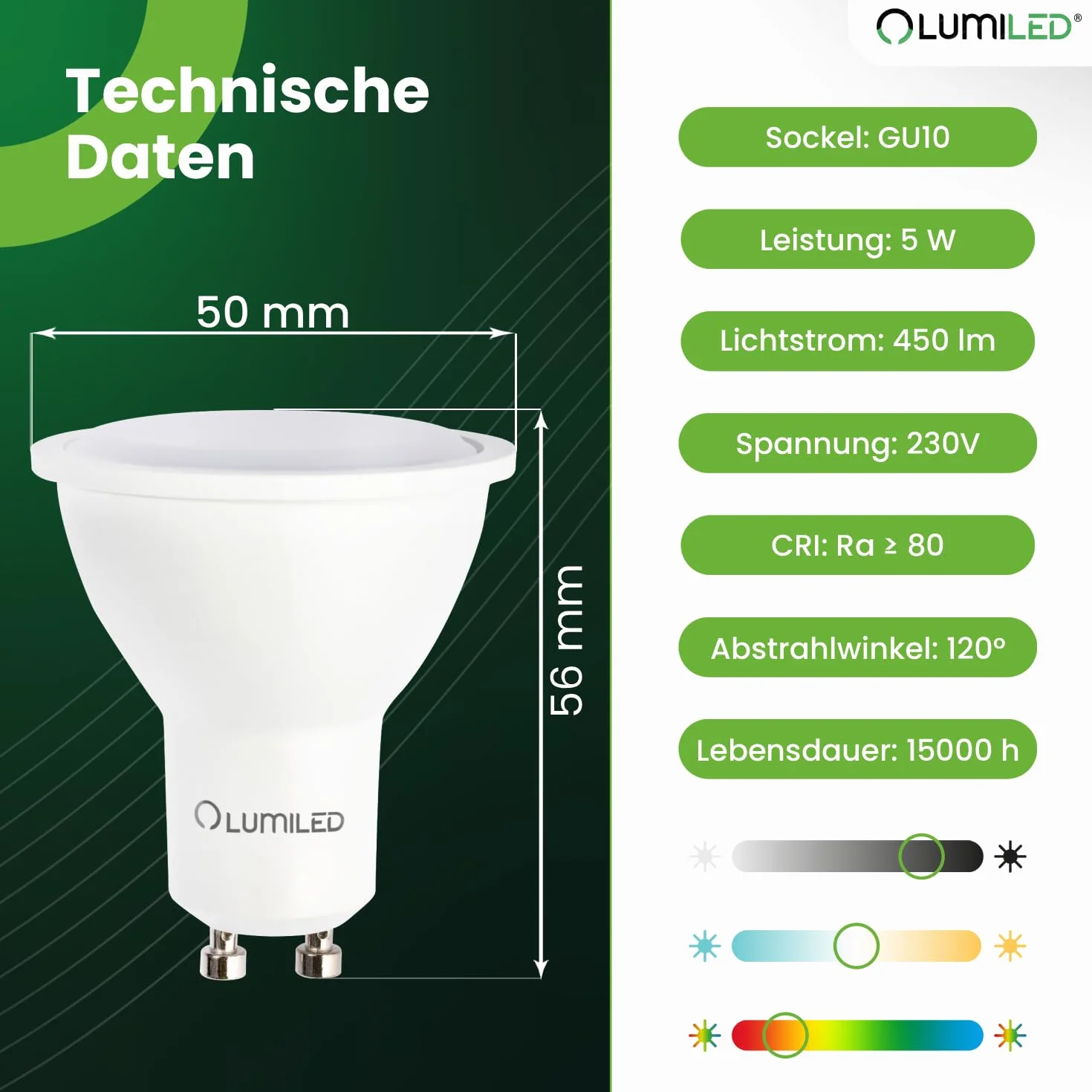Lumiled Smart SAYO PAR16 Lampa LED GU10 5W 450lm Wi-Fi RGBW ściemniana 16 mln kolorów