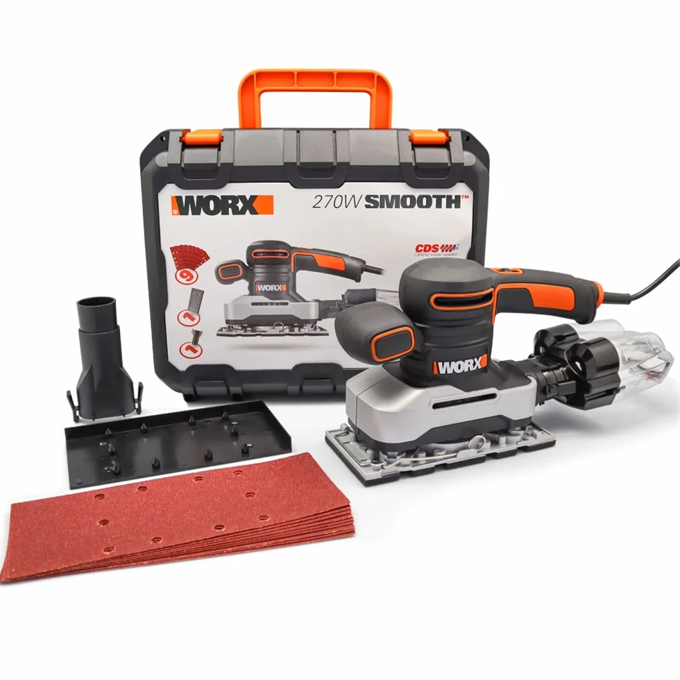 Worx WX642.1 szlifierka oscylacyjna 270 W z papierem ściernym i walizką 187 x 90 cm