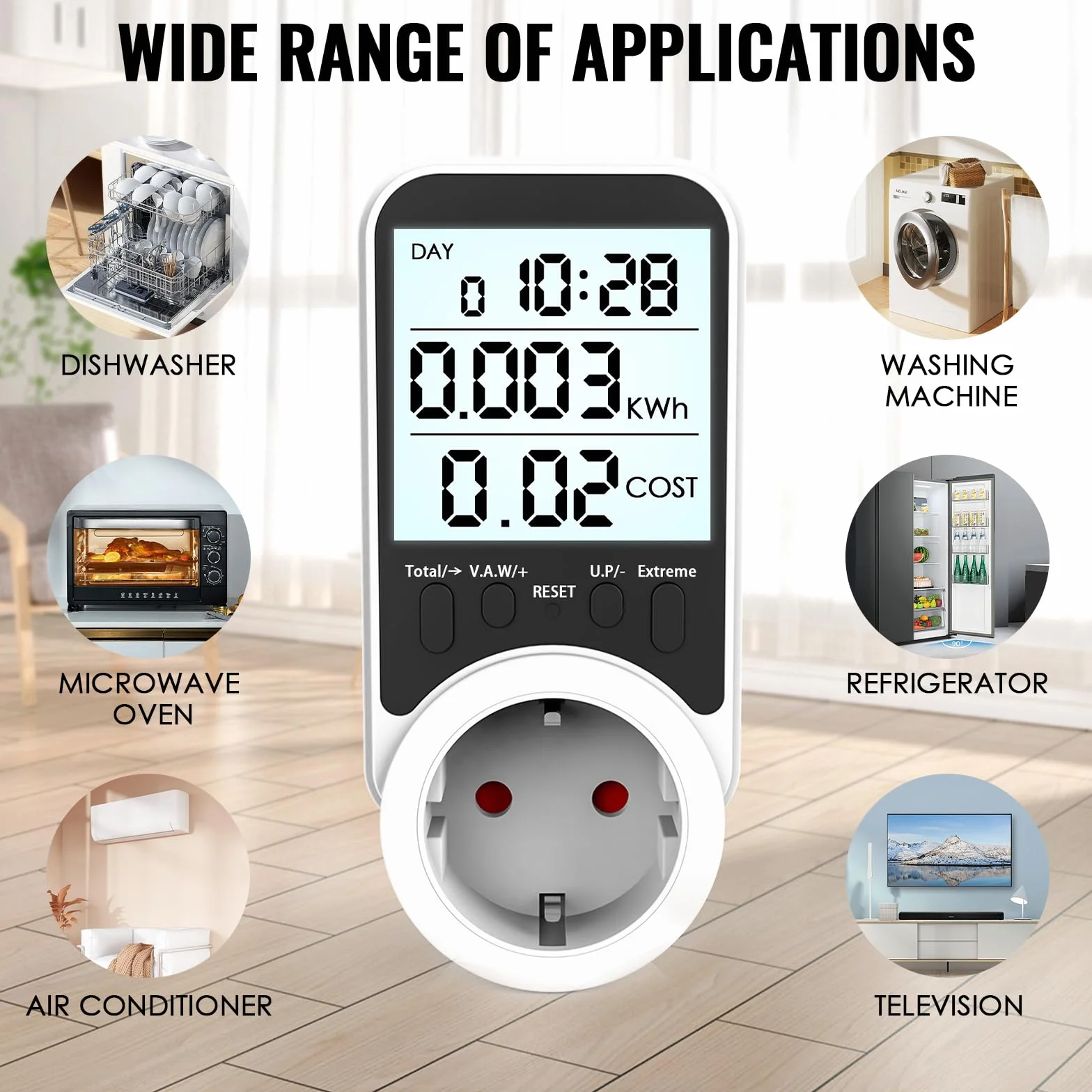 Watomierz Gniazdo Licznik Energii 3680W 16A MAX LCD Zabezpieczenie Przeciążeniowe