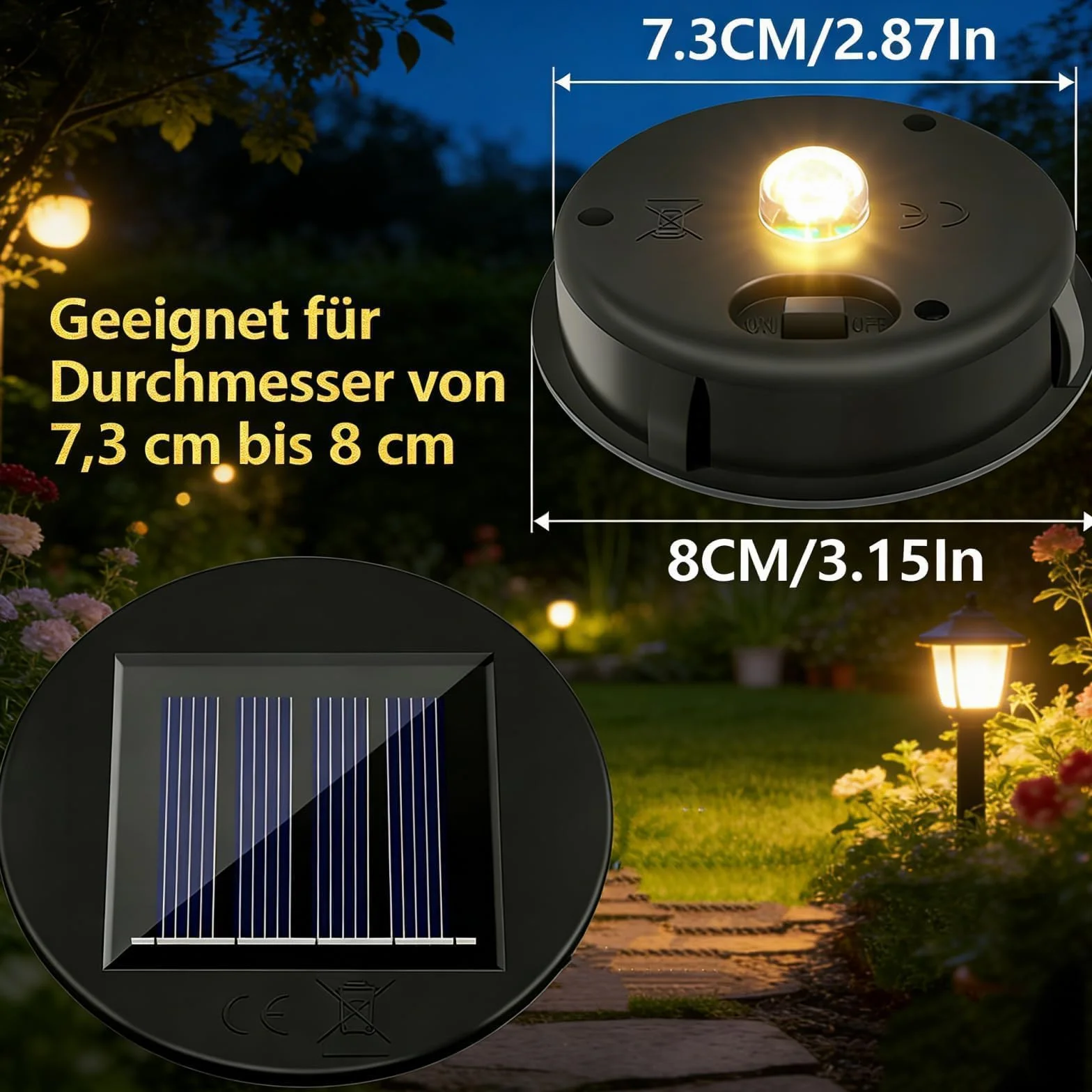 Forlivese 2 sztuki lamp solarnych, części zamienne, 8 cm, LED, ciepła biel, zamiennik lampy solarnej, lampy solarnej, konewki, panel słoneczny LED, zamiennik wody, do ogrodu, na balkon