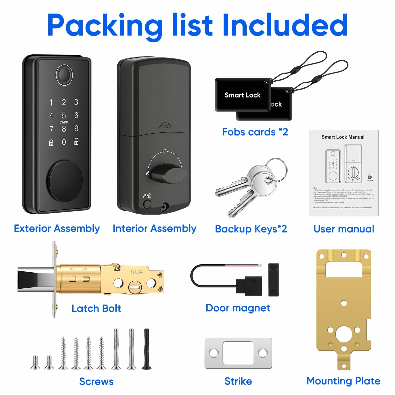 MYPIN Smart Door Lock z klawiaturą dotykową, elektroniczny zamek, czytnik linii papilarnych, otwieracz aplikacją, odcisków palców, kodu, kluczy, kart, Apple