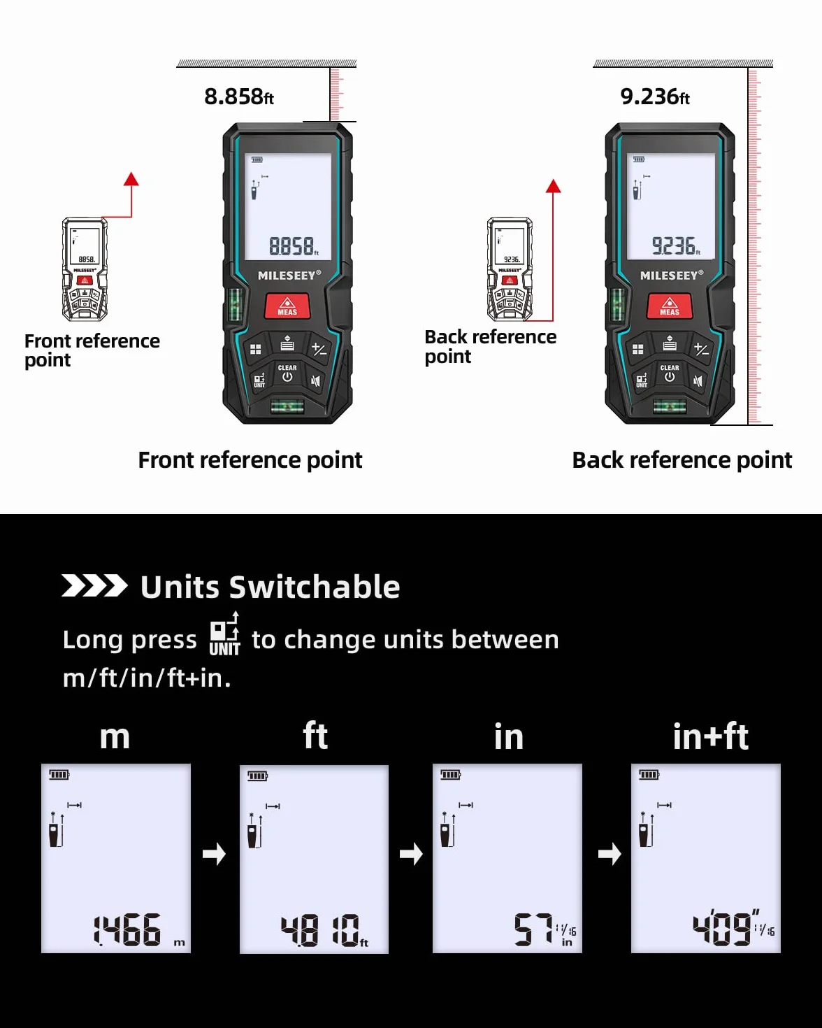 MiLESEEY Dalmierz laserowy D5T-50M 50m dokładność ±2mm podświetlany ekran LCD