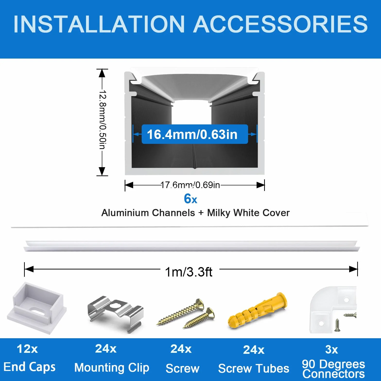 Aluminiowy profil LED do 16 mm, listwa U, dyfuzor LED z mleczną białą pokrywą do taśm Philips Hue LED
