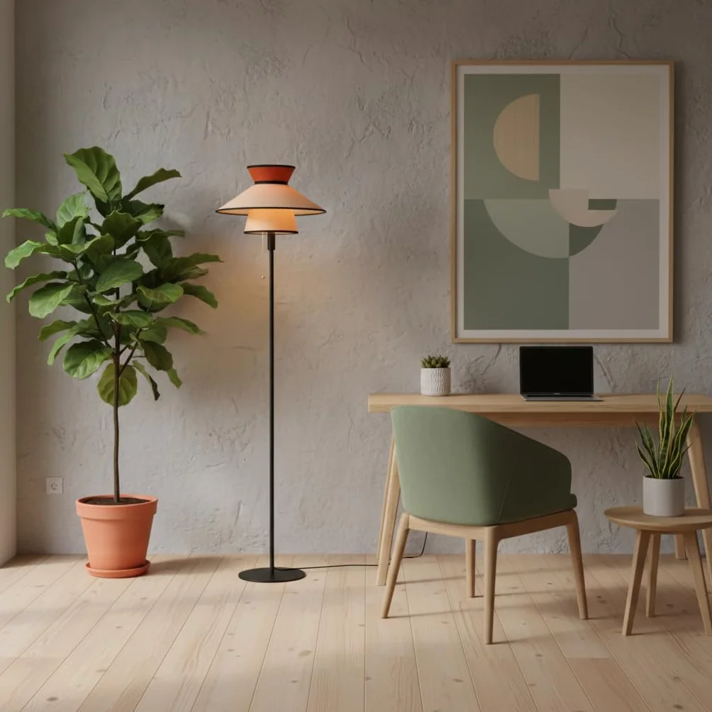 BARCELONA LED Lampa Podłogowa XXL CORA z Abażurem z Tkaniny Nowoczesna Retro-Industrialna