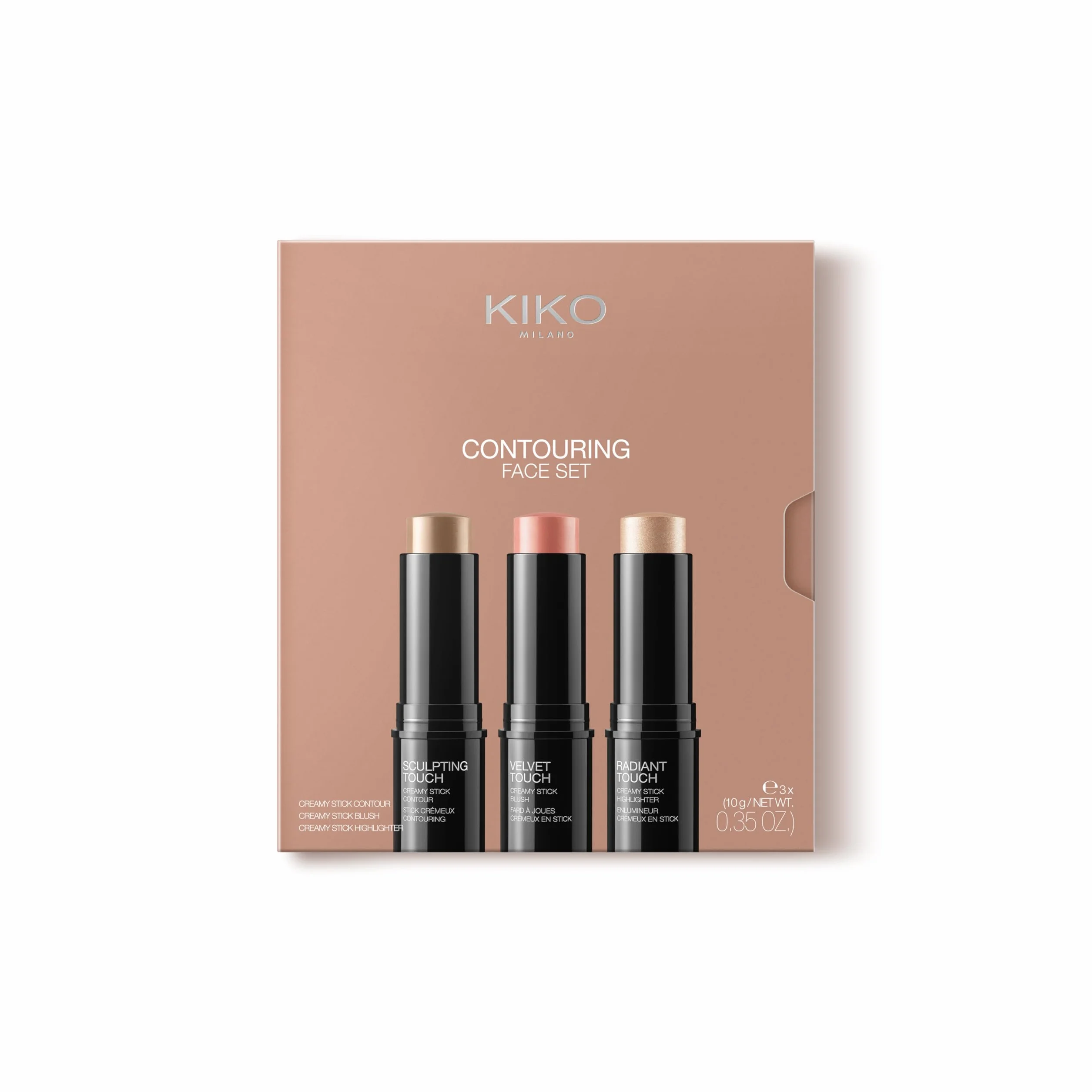 KIKO Milano Contouring Face Set 01, Zestaw Do Makijażu Twarzy Z 3 Sztyftami: Różem, Rozświetlaczem I Sztyftem Do Konturowania