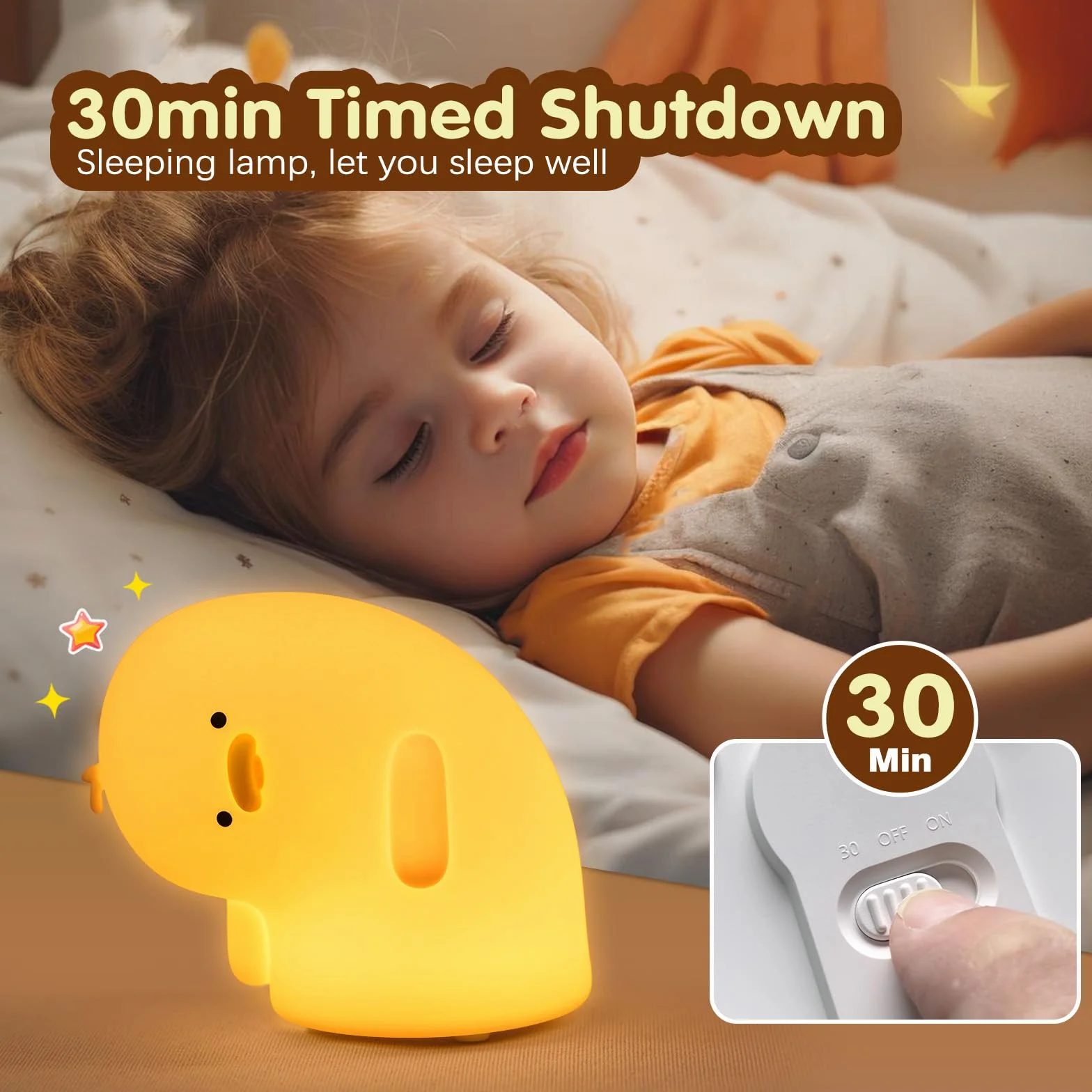 VTIGER LED lampka nocna dla dzieci, 3 jasność, możliwość ponownego ładowania, funkcja timera, urocza lampka nocna dla dziewczyn, silikonowa lampa z kaczką, przyjazna dekoracja do pokoju dziecięcego,
