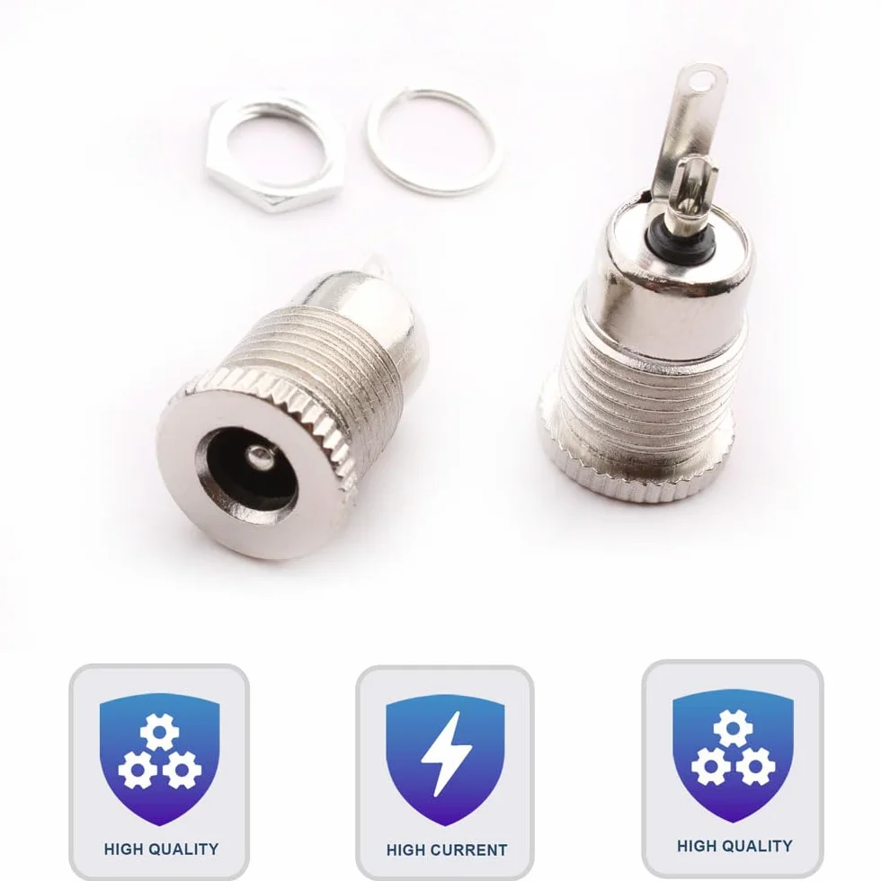 RUNCCI-YUN 12 szt. 5,5 x 2,5 mm gniazdo zasilania DC 5 V – 30 V 5 A żeńskie złącze do montażu panelowego, + 12 szt. wtyczka zasilająca 12 V + 12 szt. wodoodporna nasadka