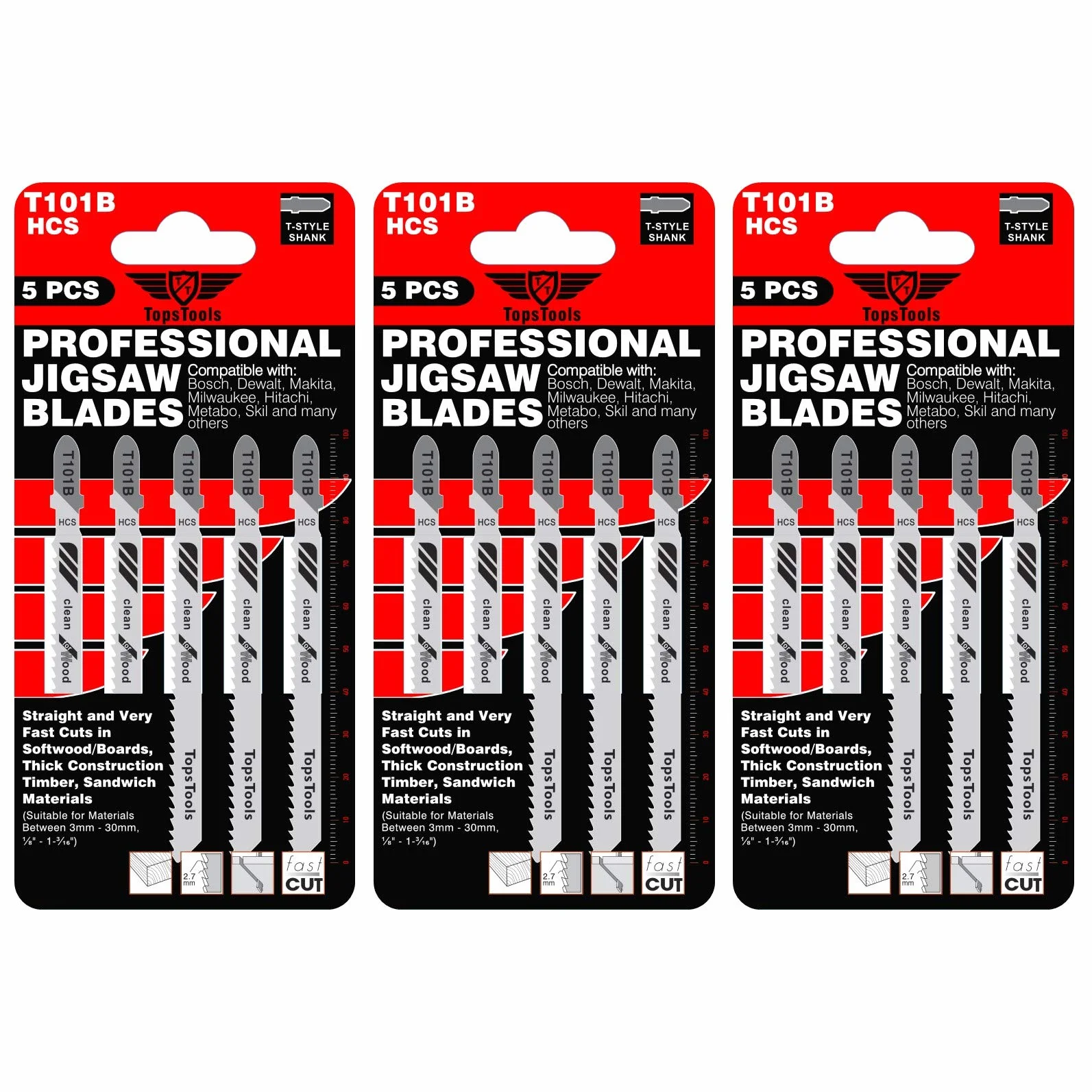 Brzeszczoty do wyrzynarki TopsTools T101B kompatybilne z Bosch, Dewalt, Makita, Milwaukee
