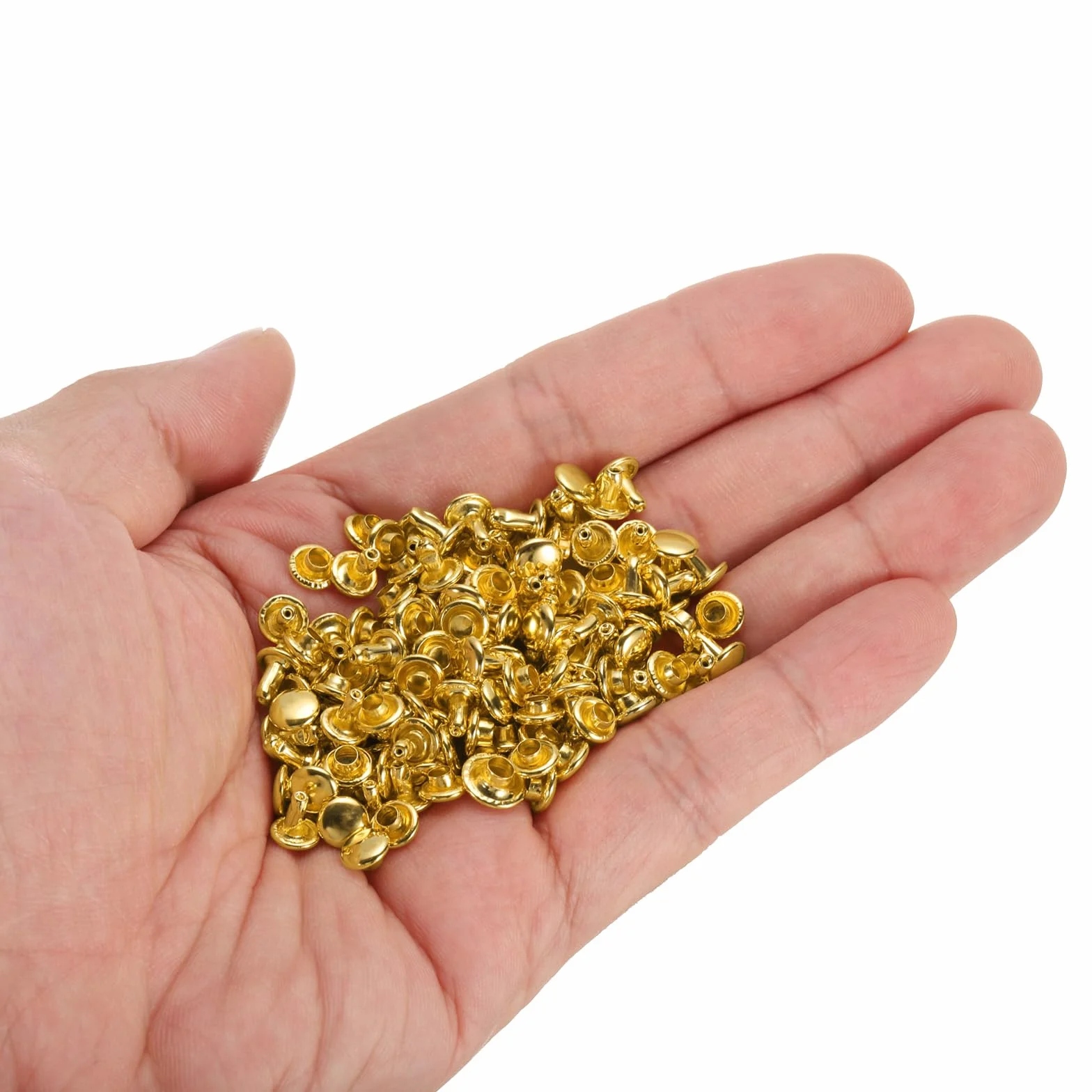 QUARKZMAN 100 zestawów dwuczęściowych skórzanych nitów 6 x 6 mm okrągła nasadka metalowa złoty