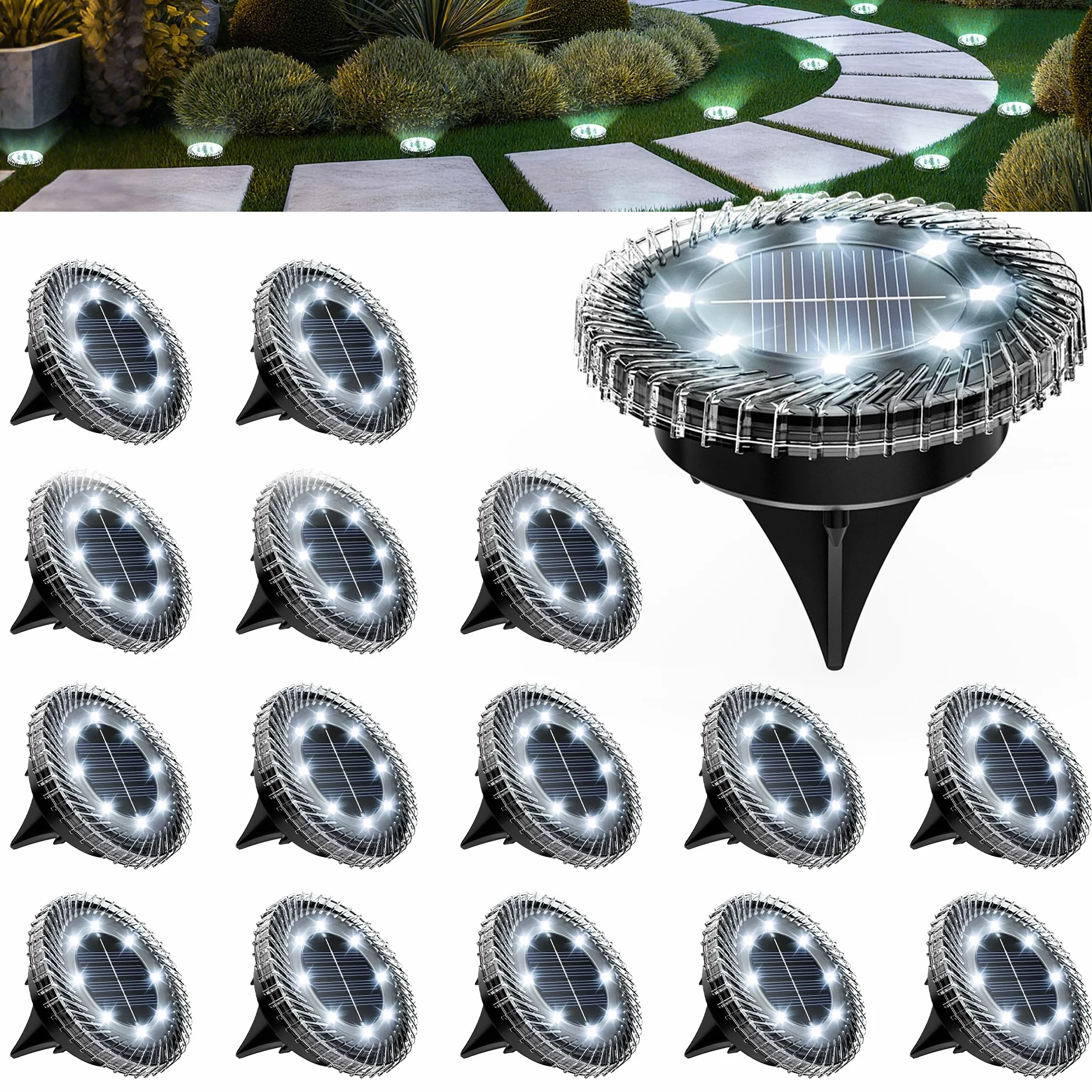 Solpex Lampy solarne zewnętrzne IP65 16 sztuk podłogowe na schody taras chodniki zimna biel