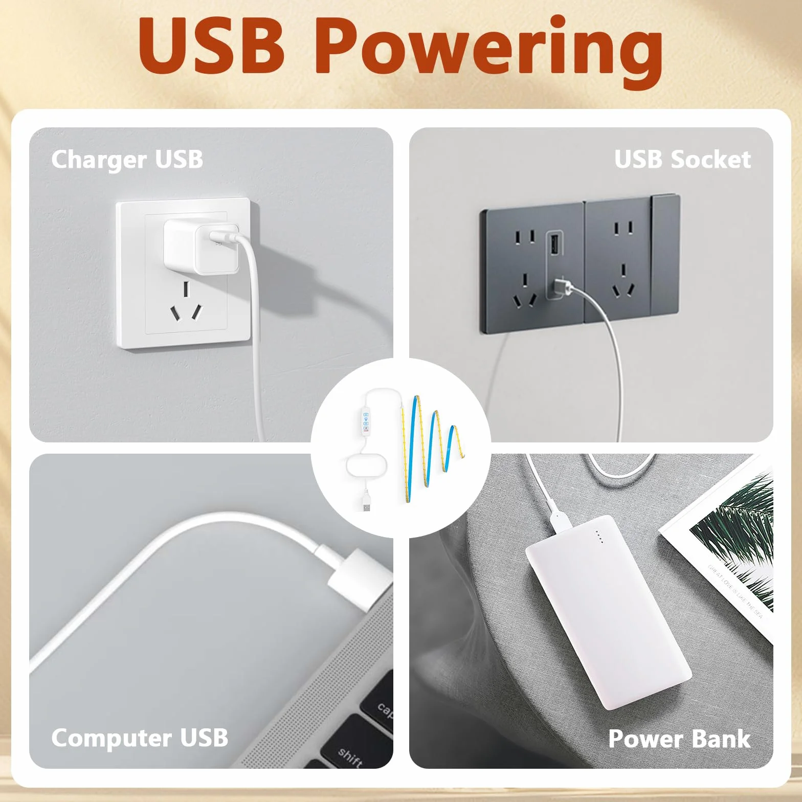 Taśma LED COB USB 5V 1m ciepła biel ściemniana CRI85+ 8mm elastyczna do TV kuchni salonu oświetlenie dekoracyjne DIY