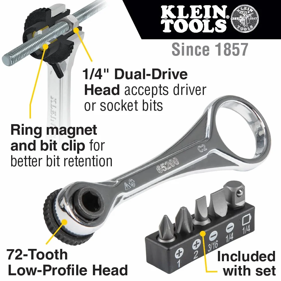 KLEIN TOOLS 5-częściowy zestaw mini grzechotki z krzyżakami, szczelinami i adapterem 65200