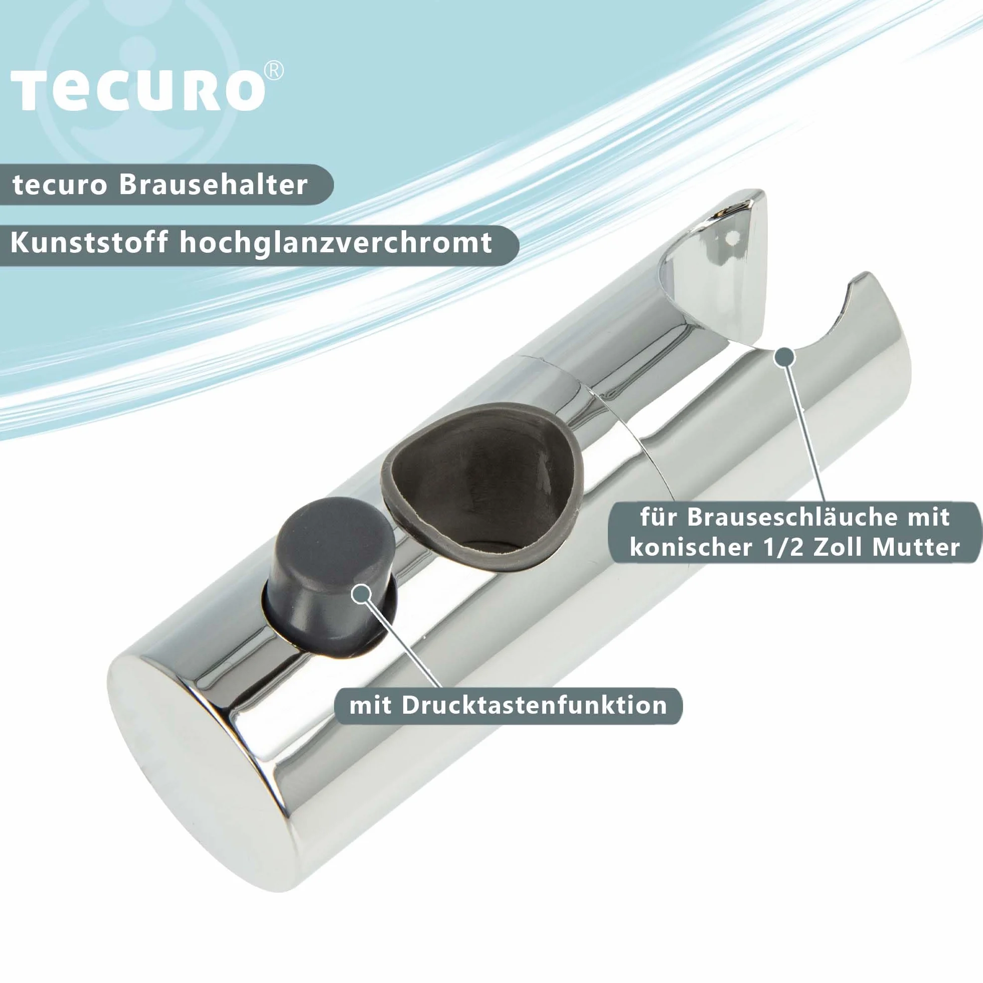 Uchwyt prysznicowy do drążka ściennego 18 mm chromowany tecuro