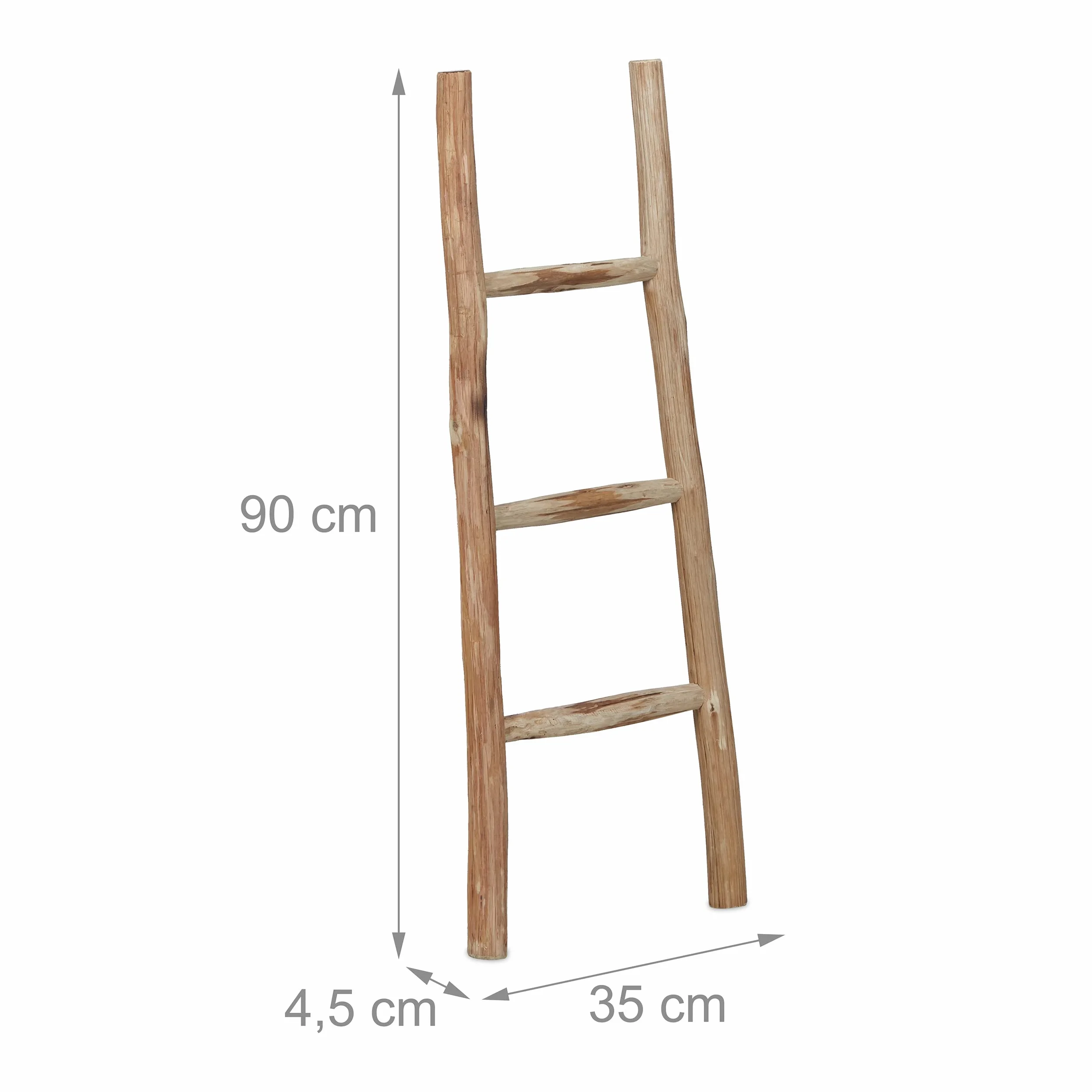 Relaxdays Drabina dekoracyjna drewniana 90 cm 3 szczeble kasztan naturalna