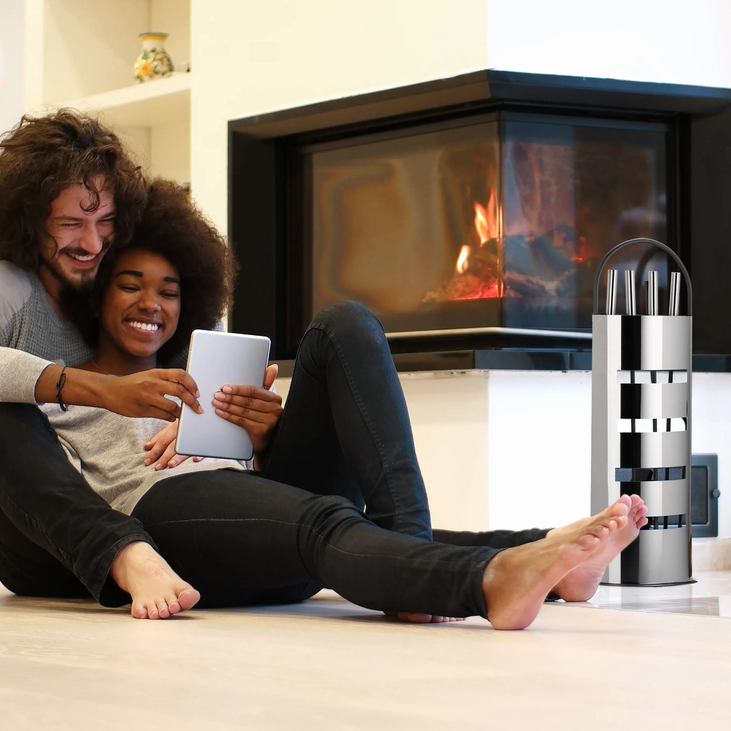 Relaxdays Zestaw narzędzi do kominka 5 elementów szaro-srebrny