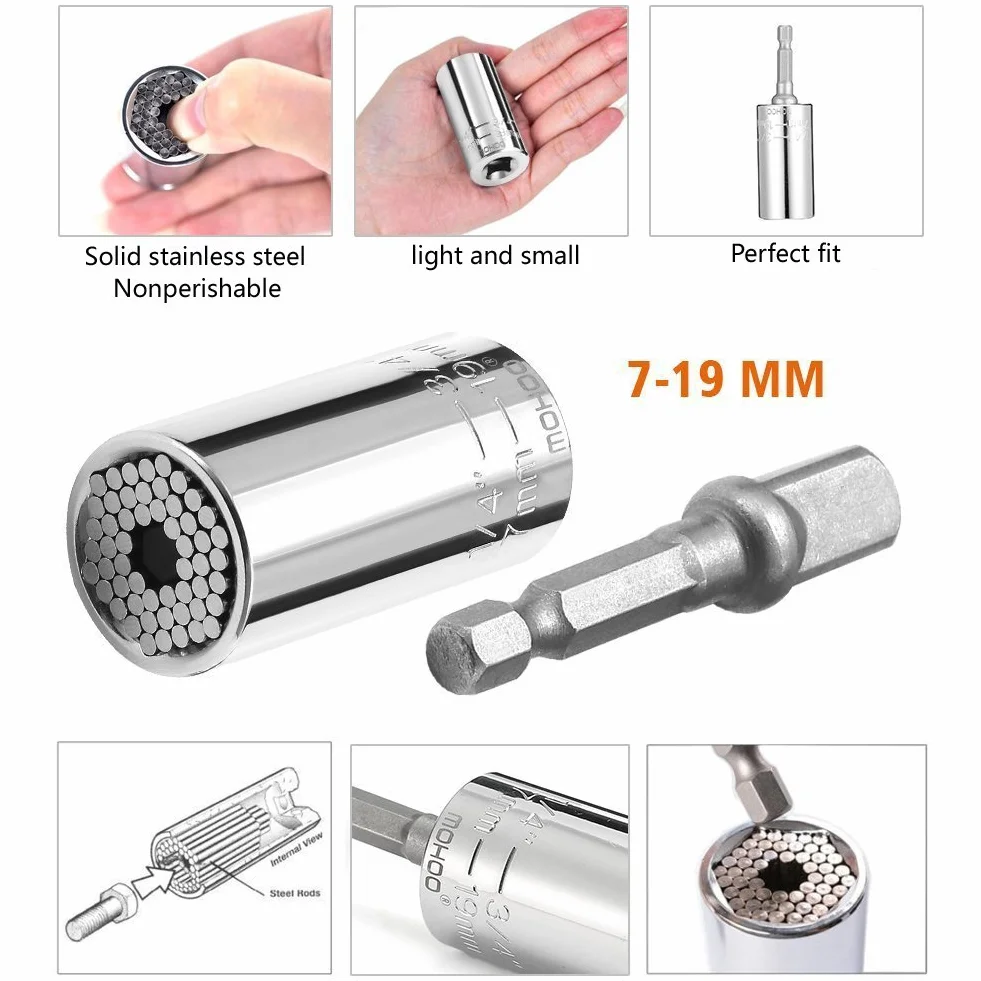 Zestaw kluczy nasadowych 7-19 mm, uniwersalny adapter narzędzi ręcznych, zestaw naprawczy do motoryzacji